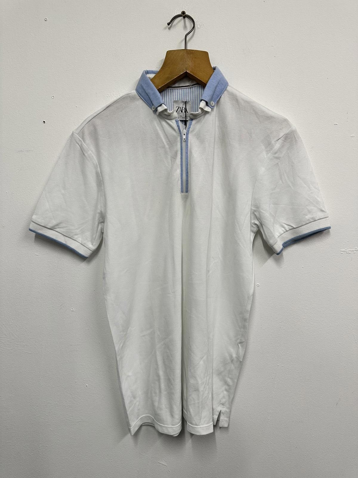Zara Zara White Polo Shirt with Blue Collar and Zip Detail, SizeS Size US S / EU 44-46 / 1 - 1 Thumbnail