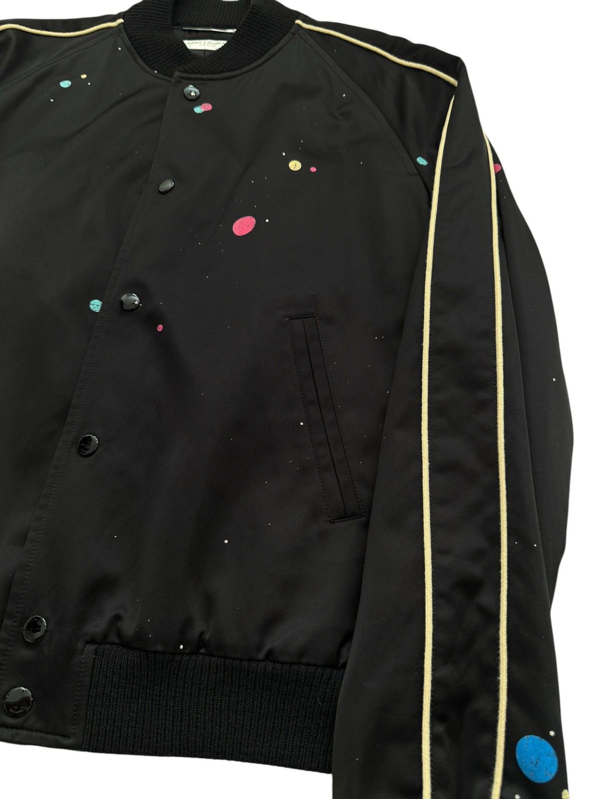 Saint Laurent Paris 2019 Black Galaxy Logo Souvenir Teddy Satin Bomber Size US M / EU 48-50 / 2 - 4 Thumbnail