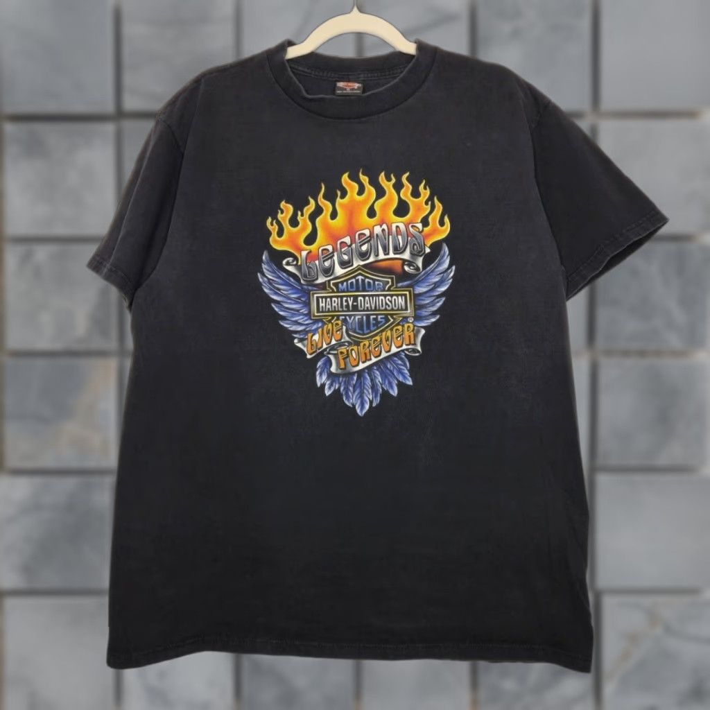 Harley Davidson VINTAGE Harley Davidson Flames Wings Double Sided Black XL Shirt Mens UAD Size US XL / EU 56 / 4 - 1 Thumbnail