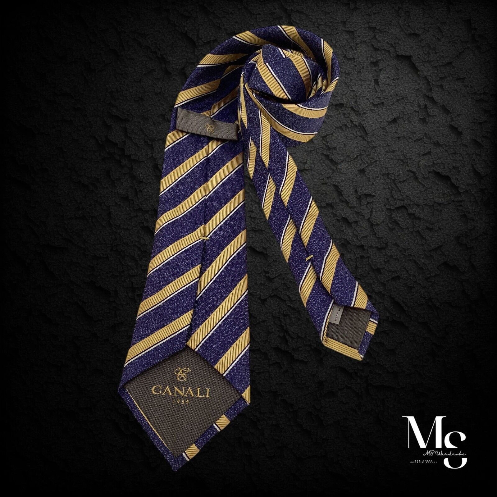 Canali CANALI 1934 Current Blue Yellow Striped Luxury Silk Tie Ital Size ONE SIZE - 2 Thumbnail