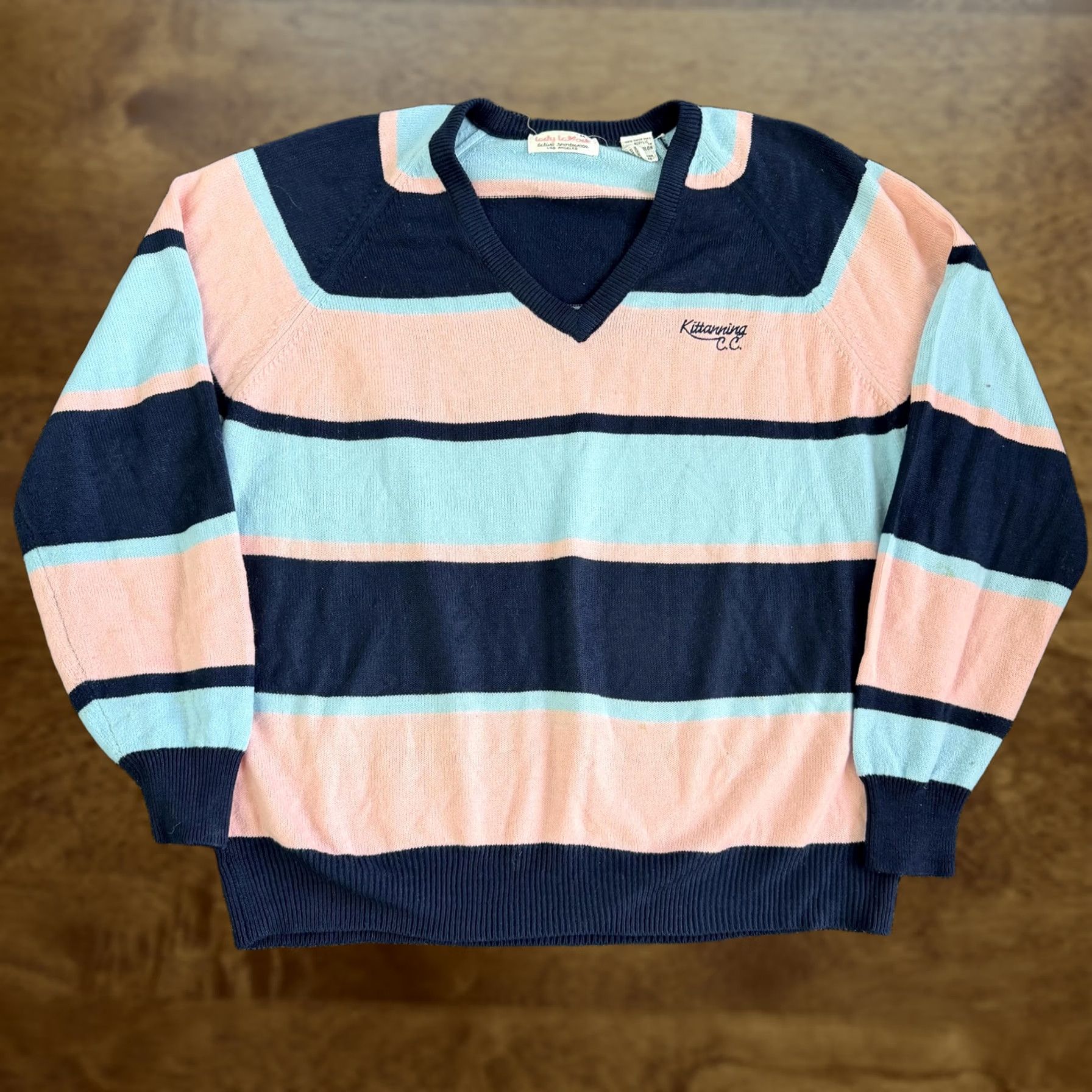 Vintage Vintage Lady LaMode Sweater Womens Medium Blue Striped V-Neck Golf Country Club Embroidered Logo Pullover Knit Shirt Size M / US 6-8 / IT 42-44 - 1 Thumbnail
