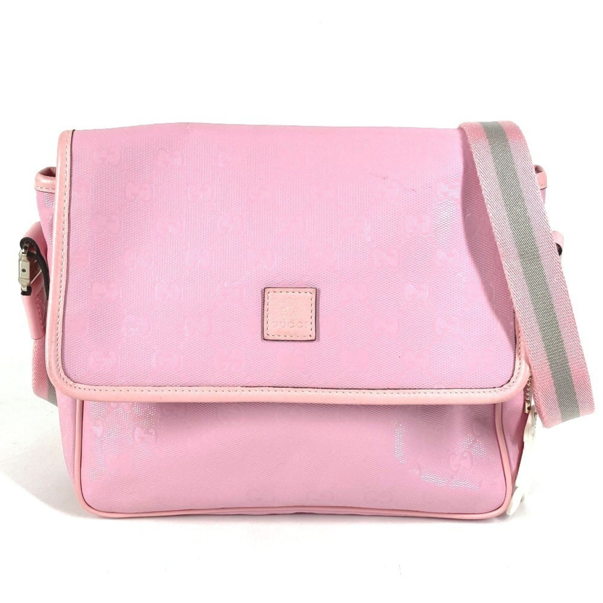 GUCCI 297559 Children's Charm Logo GG Imprime Crossbody Bag Flap Messenger Shoulder Leather Kids Pink