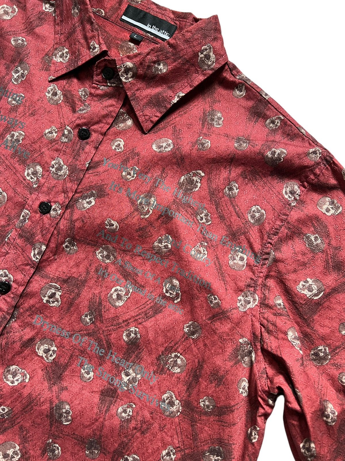 In The Attic × Japanese Brand × Seditionaries In The Attic Poem Skull All-over Print Button Up Shirt Size US L / EU 52-54 / 3 - 5 Thumbnail