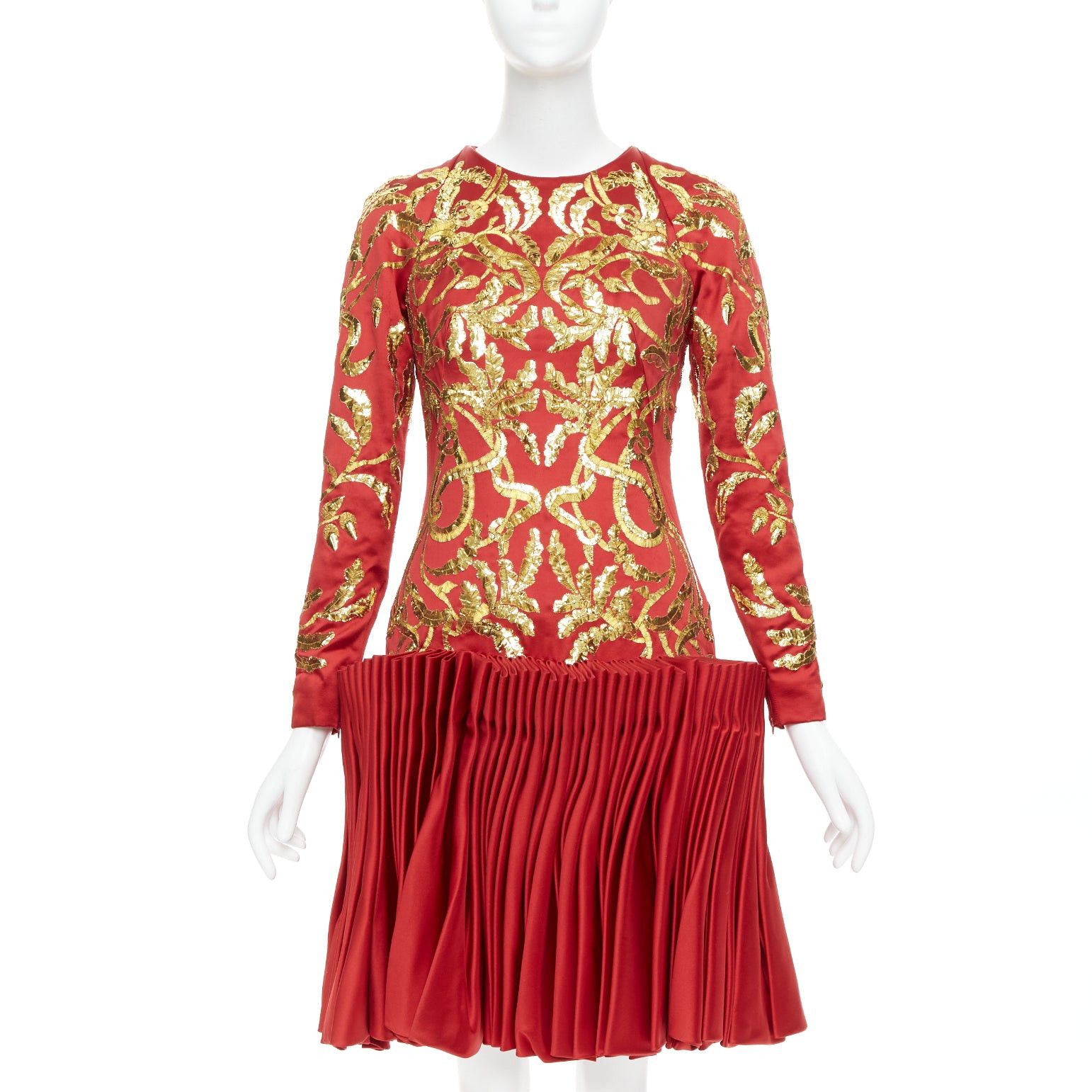 Alexander McQueen ALEXANDER MCQUEEN 2010 Runway Angels Demons red gold sequin pleat dress IT40 S Size S / US 4 / IT 40 - 1 Thumbnail