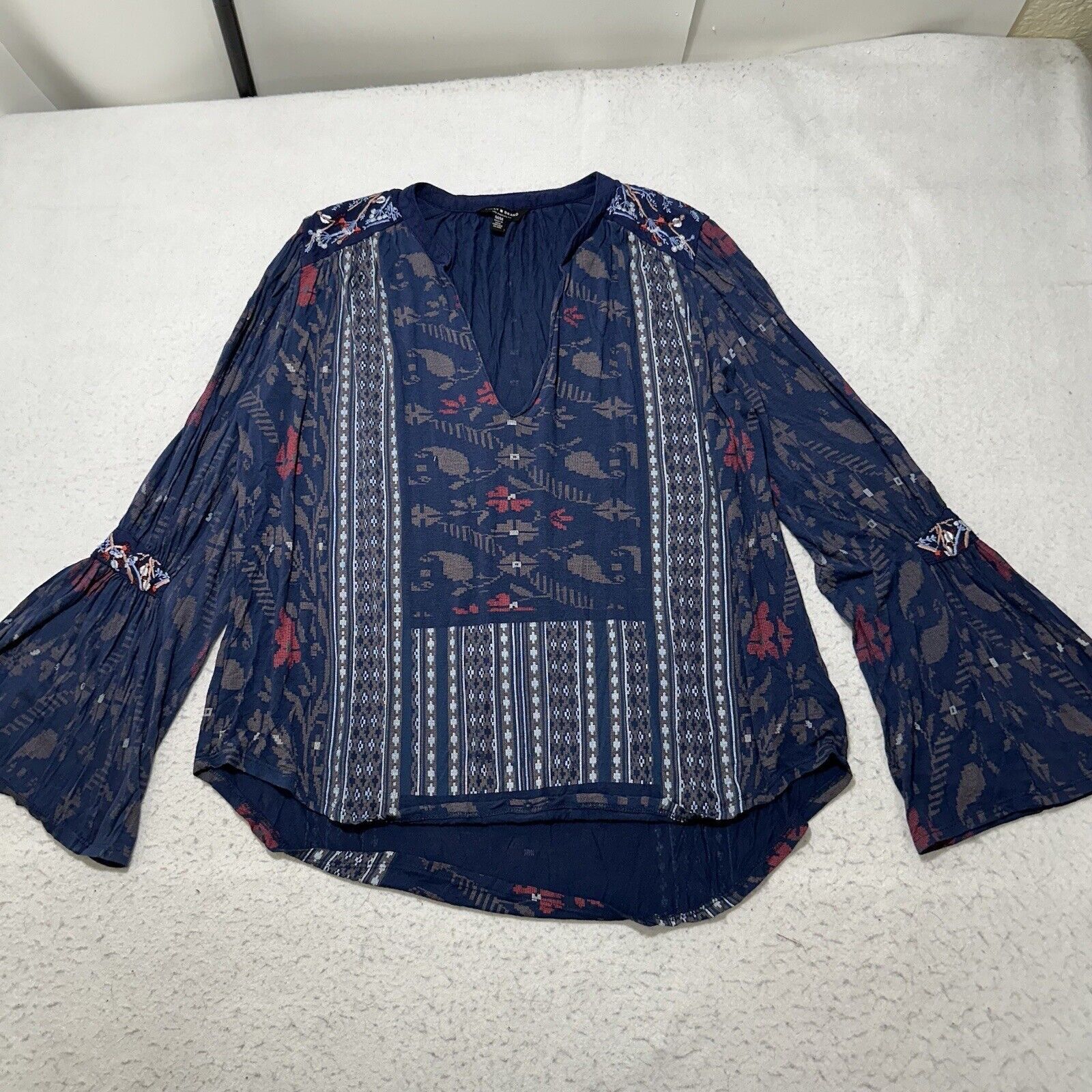 Lucky Brand Lucky Brand Medium Bell Sleeve Blouse Boho Floral Stripe Top Size M / US 6-8 / IT 42-44 - 1 Thumbnail