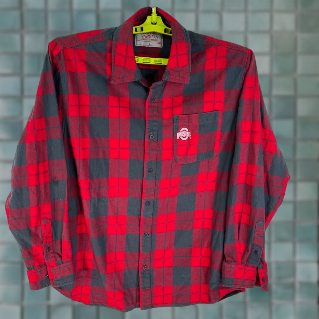 Vintage Ohio State Varsity Shirt Mens Size L Red Gray Embroidered Buffalo Plaid Size US L / EU 52-54 / 3 - 1 Thumbnail