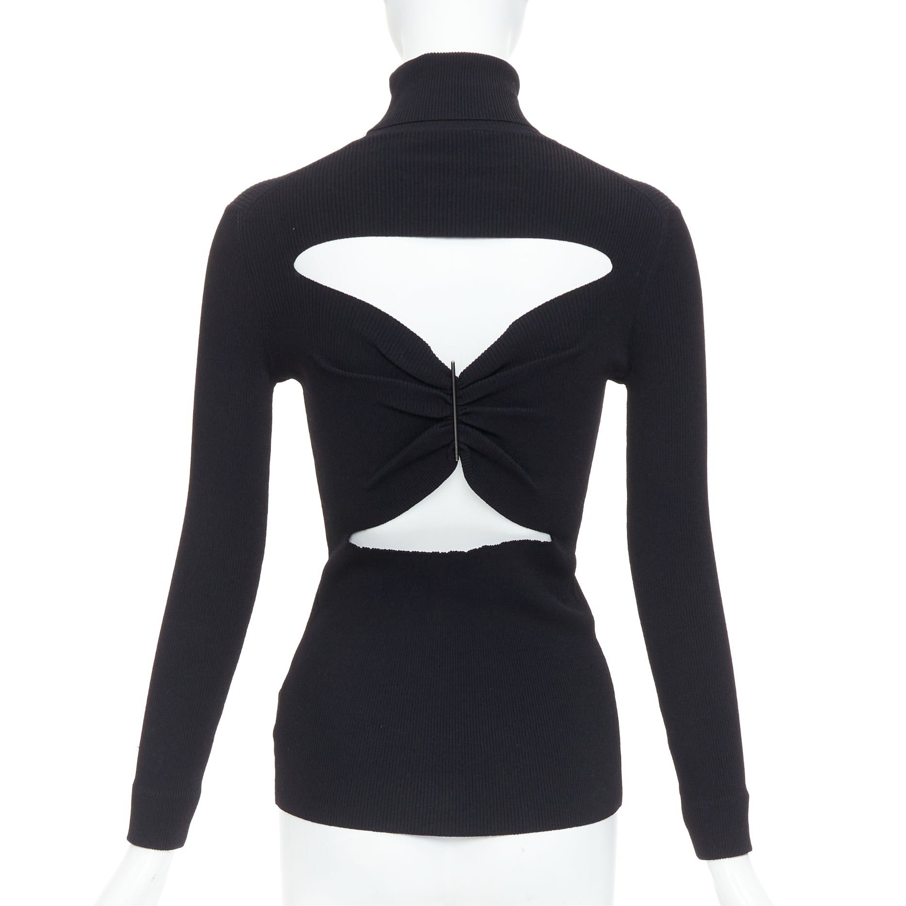 Jil Sander JIL SANDER black open back silver bar ruched turtleneck top FR36 S Size S / US 4 / IT 40 - 1 Thumbnail
