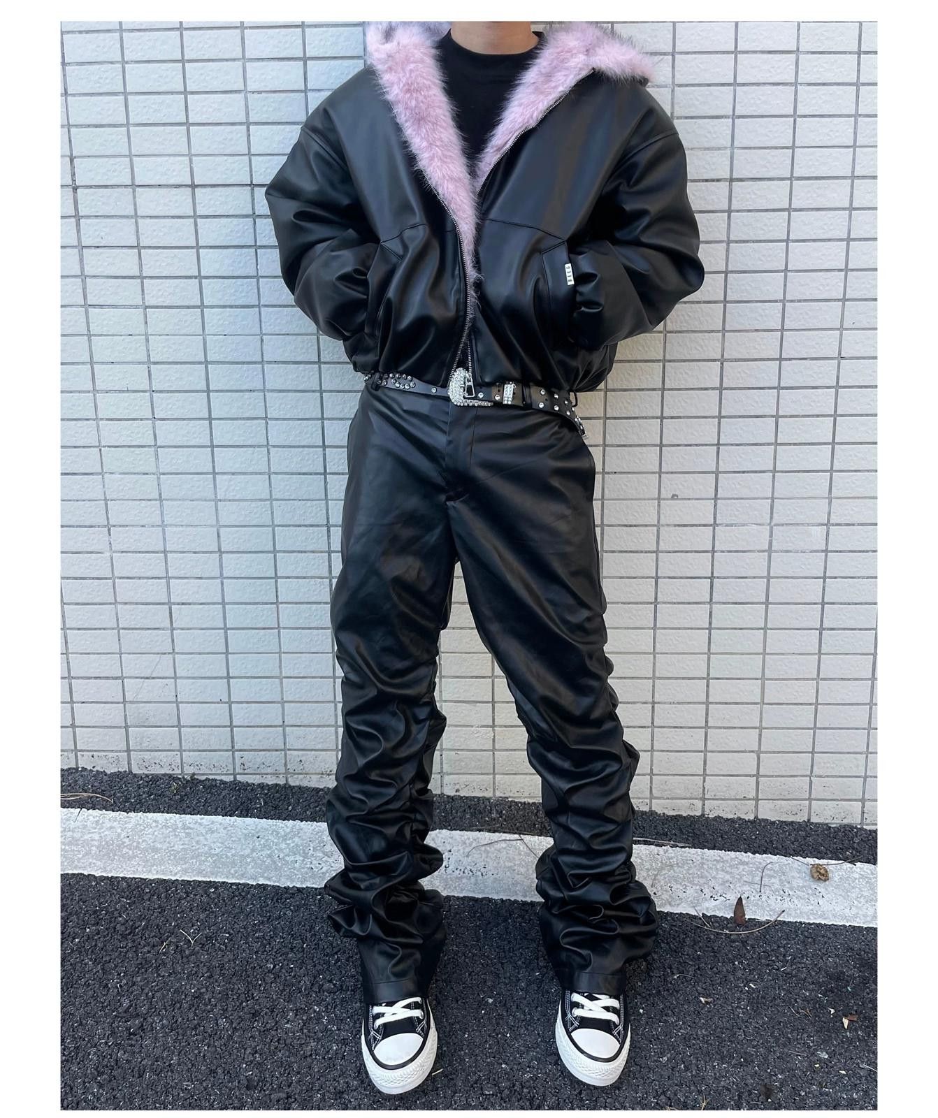Leather Black Pleated Leather Stacked Pants Size US 32 / EU 48 - 1 Thumbnail