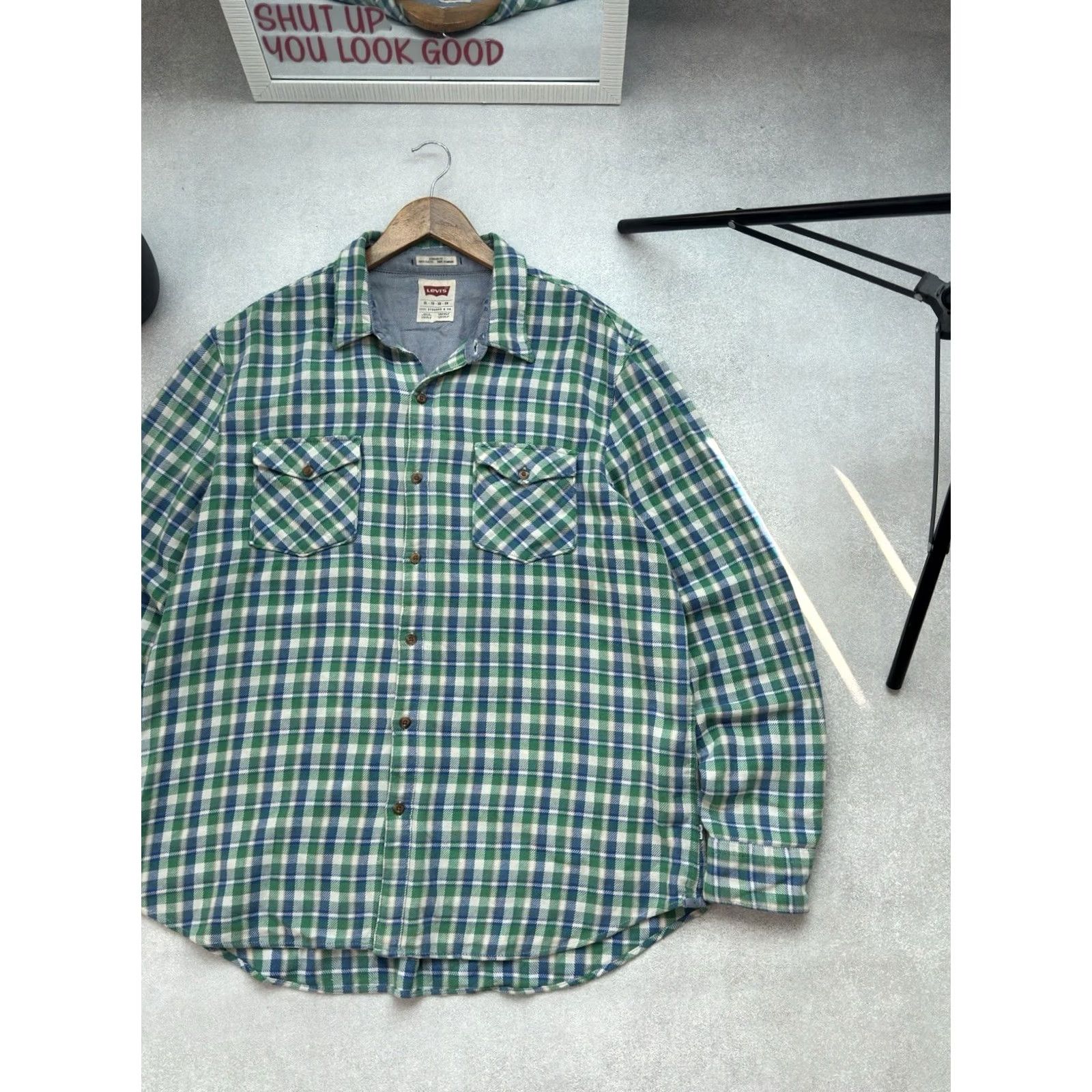 Etro VINTAGE Levis Button-Up Shirt Men XL Checked Green Blue Pattern: Check Long Sleeve Size US XL / EU 56 / 4 - 2 Thumbnail