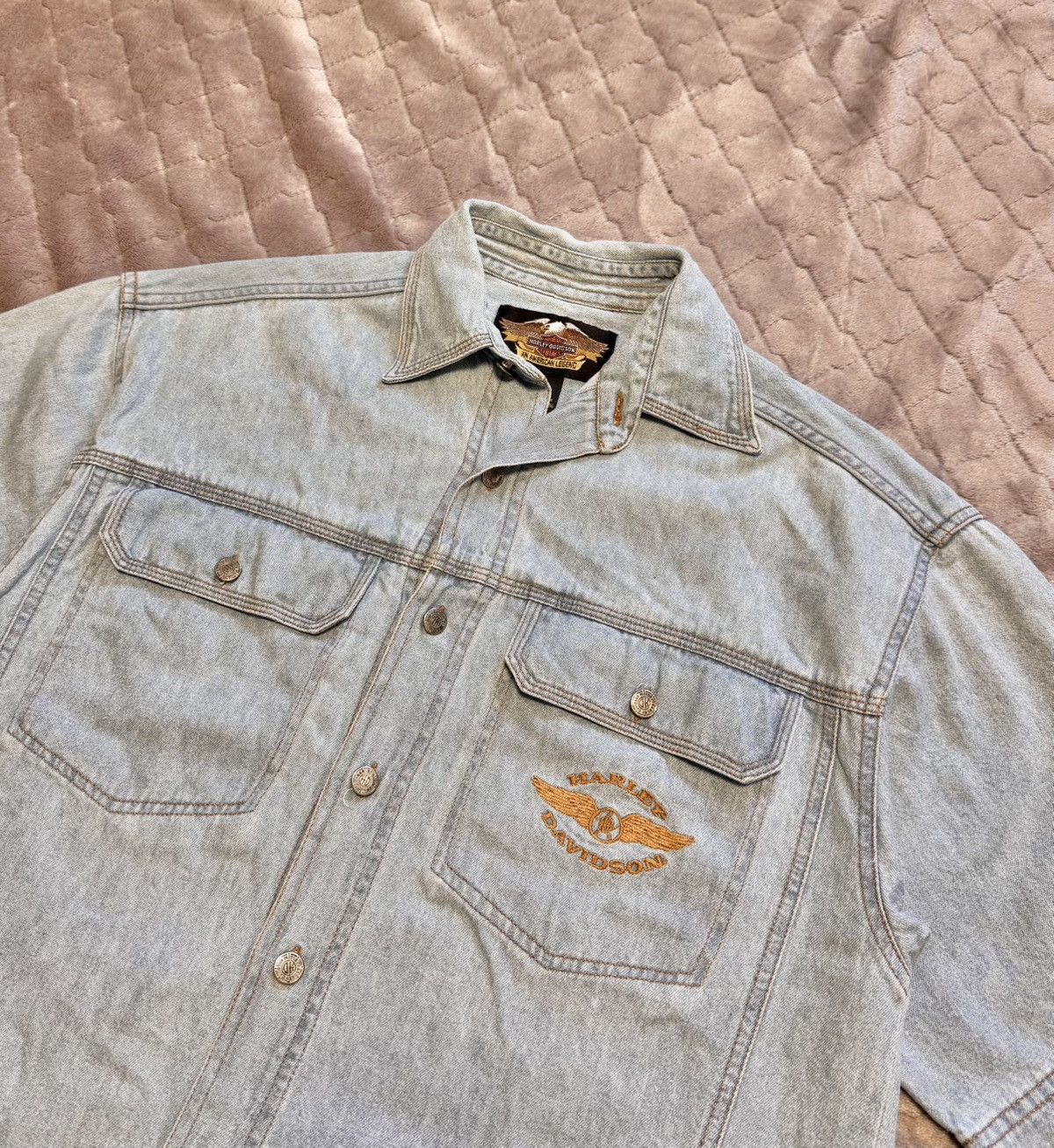 Harley Davidson × Vintage Vintage Harley-Davidson Denim Buttons Up Shirt Size US XL / EU 56 / 4 - 4 Thumbnail
