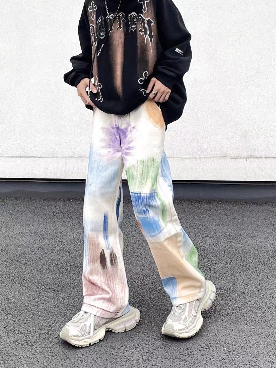 Japanese Brand × Jean High street graffiti wide leg design draped jeans Size US 31 - 3 Thumbnail