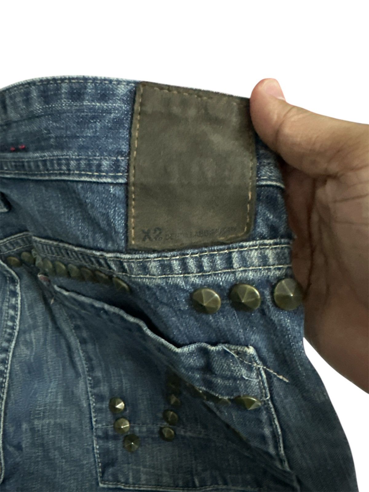 Rick Owens Distressed 2000s X2 Denim Studded Baggy Jeans Y2K Goa Lgb Size US 37 - 8 Thumbnail