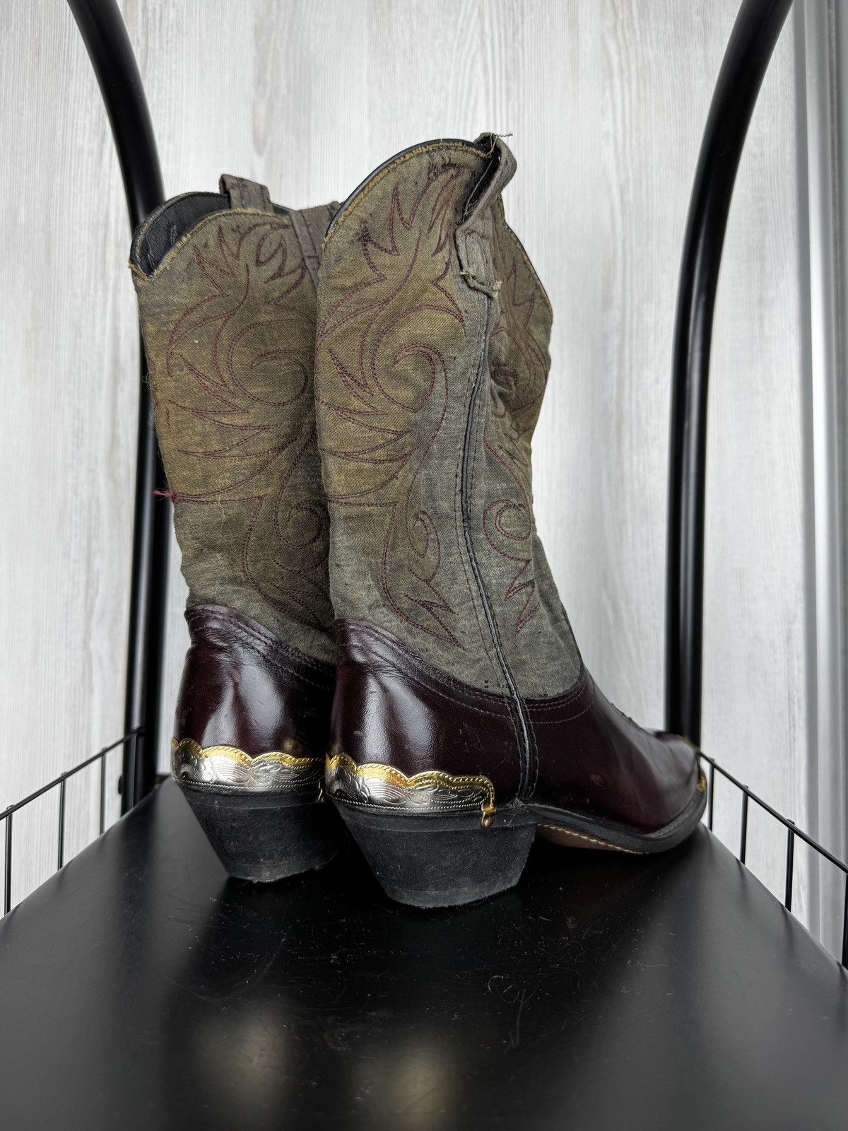 Cowboy Equipment Vintage Cowboy Cossacks USA Brown/Grey Leather Textile Boots Size US 6 / IT 36 - 12 Thumbnail
