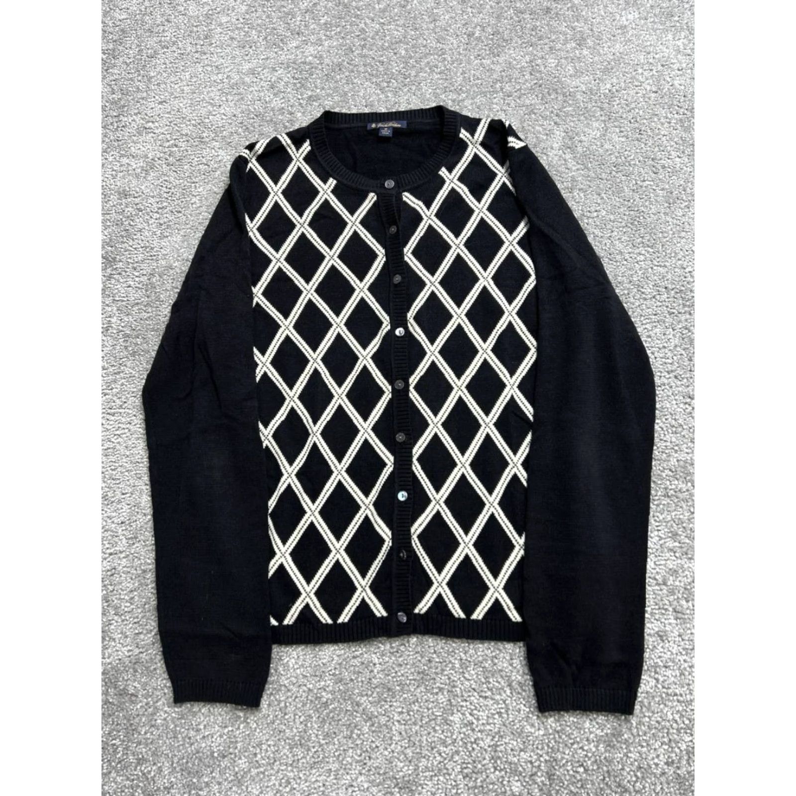 Brooks Brothers Brooks Brothers Cardigan Sweater Women Medium Black Silk Diamond Print Crew Neck Size M / US 6-8 / IT 42-44 - 2 Thumbnail