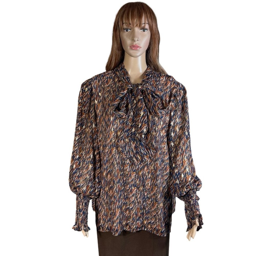Vince Camuto New Vince Camuto Metallic Fleck Abstract Print Bow Blouse S Size 3XL / US 20-22 - 2 Thumbnail