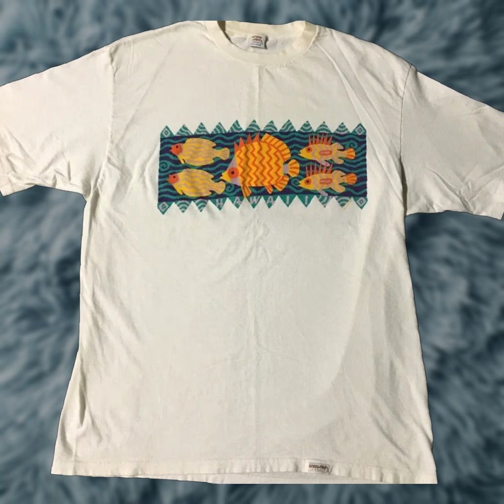 Vintage VINTAGE 90s Hawaii Abstract Fish T-Shirt XL White USA Surf Beach Ocean Graphic Tee Men Size US XL / EU 56 / 4 - 1 Thumbnail