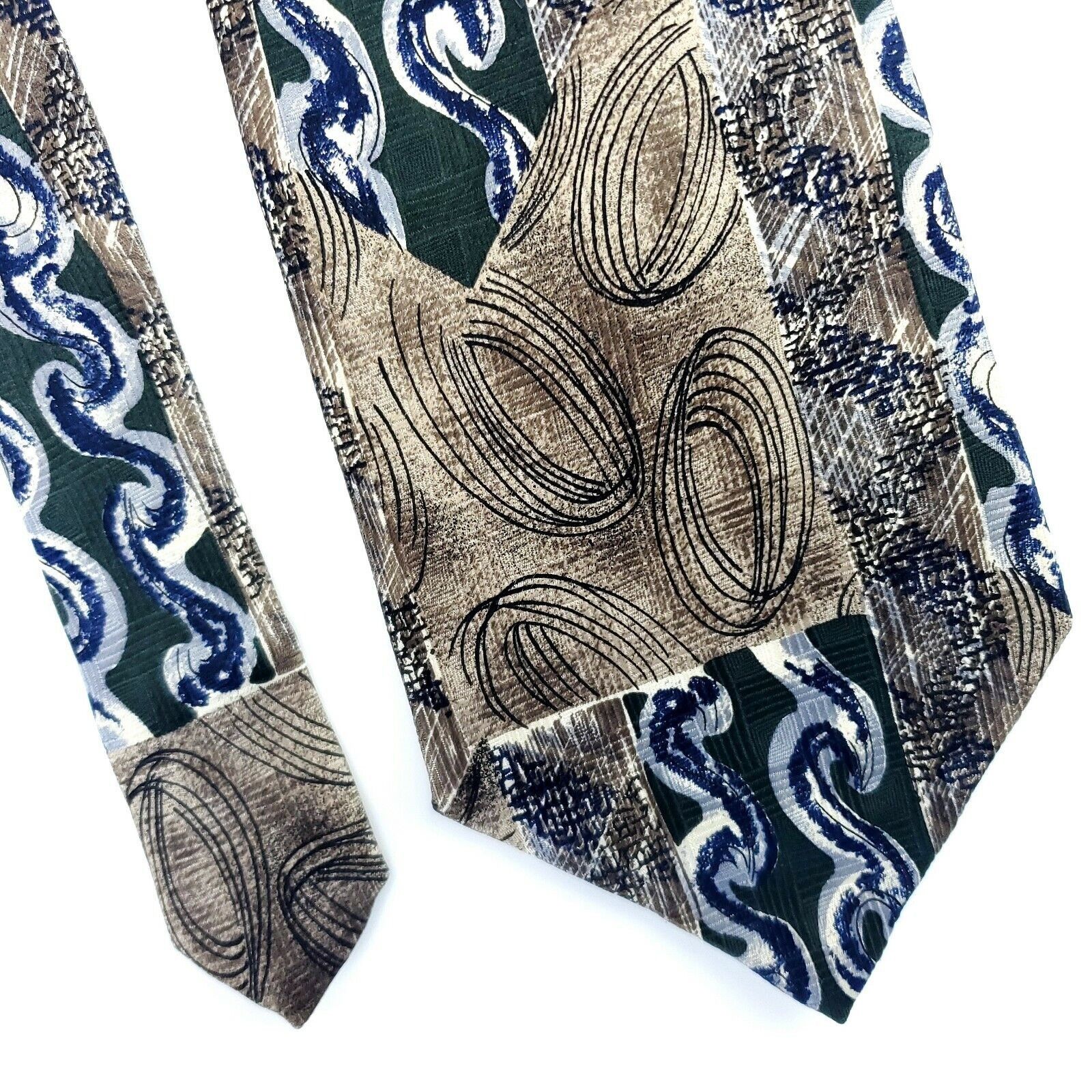 Robert Stock Robert Stock Green Beige Abstract Silk Tie Short Wide Size ONE SIZE - 1 Thumbnail