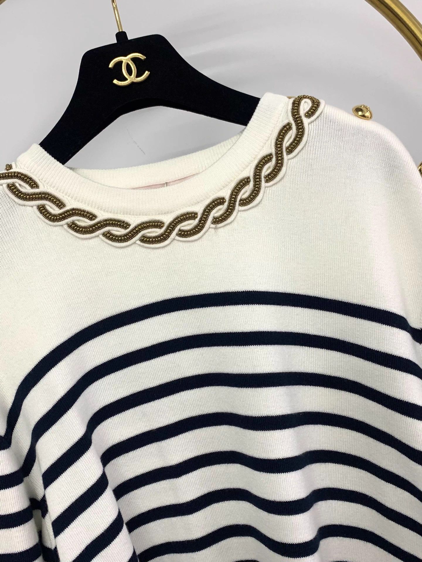 Valentino Valentino beaded black white gold button striped knit S new Size S / US 4 / IT 40 - 2 Thumbnail