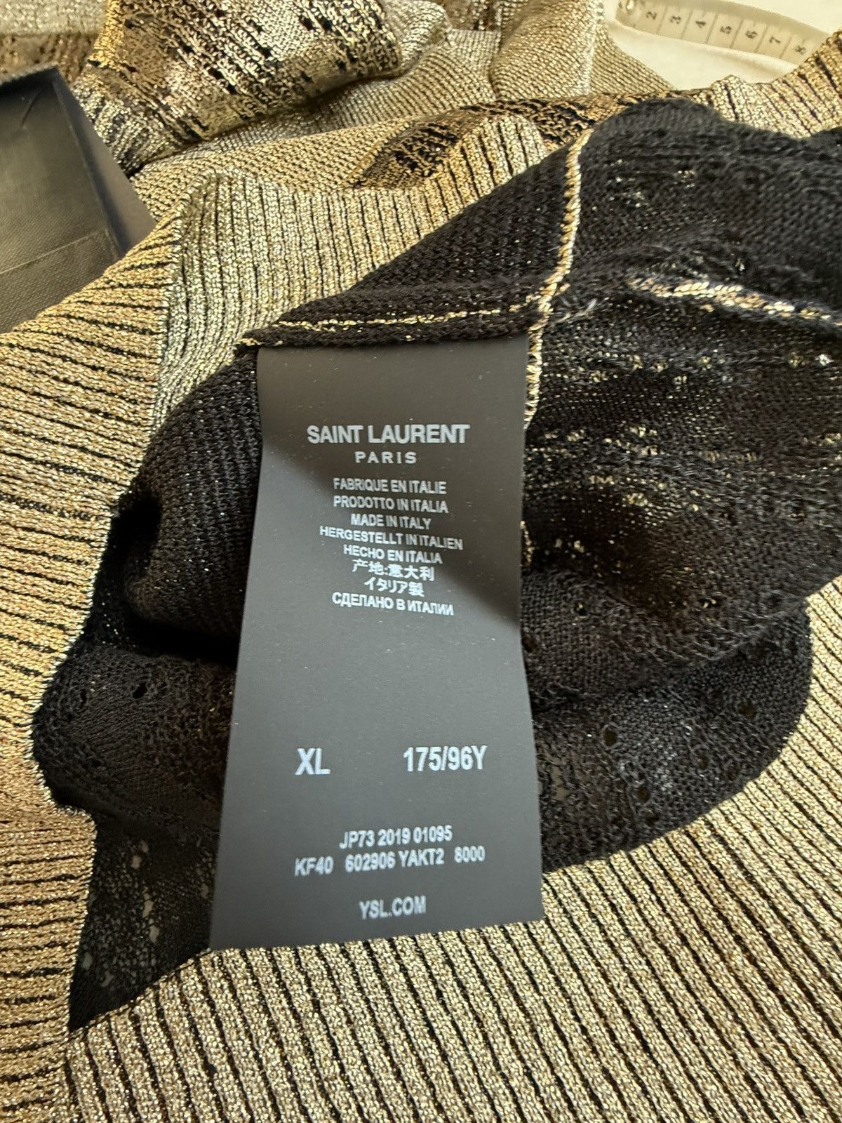 Saint Laurent Paris $1.3k FW19 Saint Laurent metallic gold v neck sweater XL Size US XL / EU 56 / 4 - 22 Thumbnail