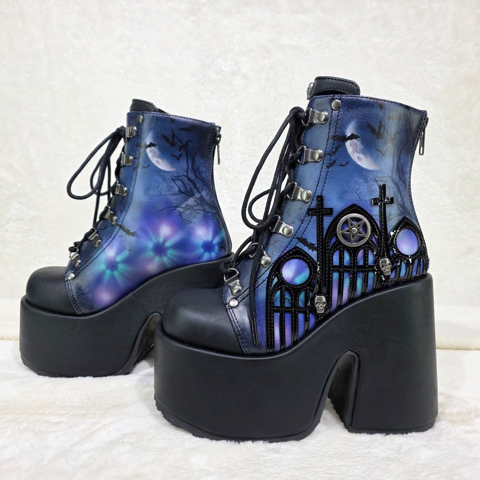 Other Camel 203 Moonlit Graveyard Print Platform Goth Ankle Boots Size US 6 / IT 36 - 3 Thumbnail