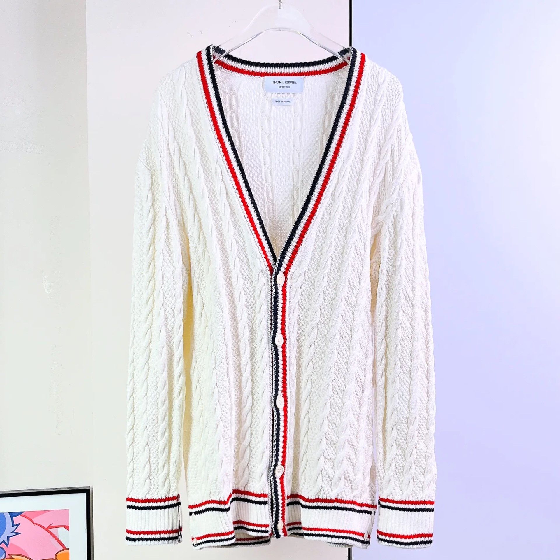Thom Browne ThomBrowne White Cable-Knit Cardigan Size US S / EU 44-46 / 1 - 1 Thumbnail