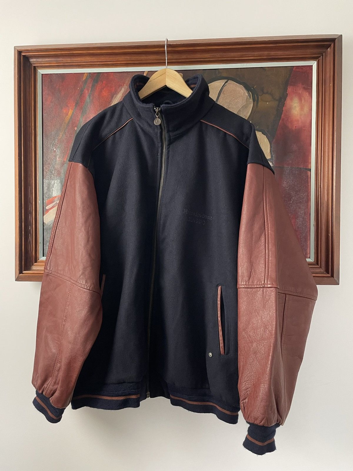 Vintage Vintage Mercedes Benz leather bomber varsity jacket wool 90s Size US XL / EU 56 / 4 - 4 Thumbnail