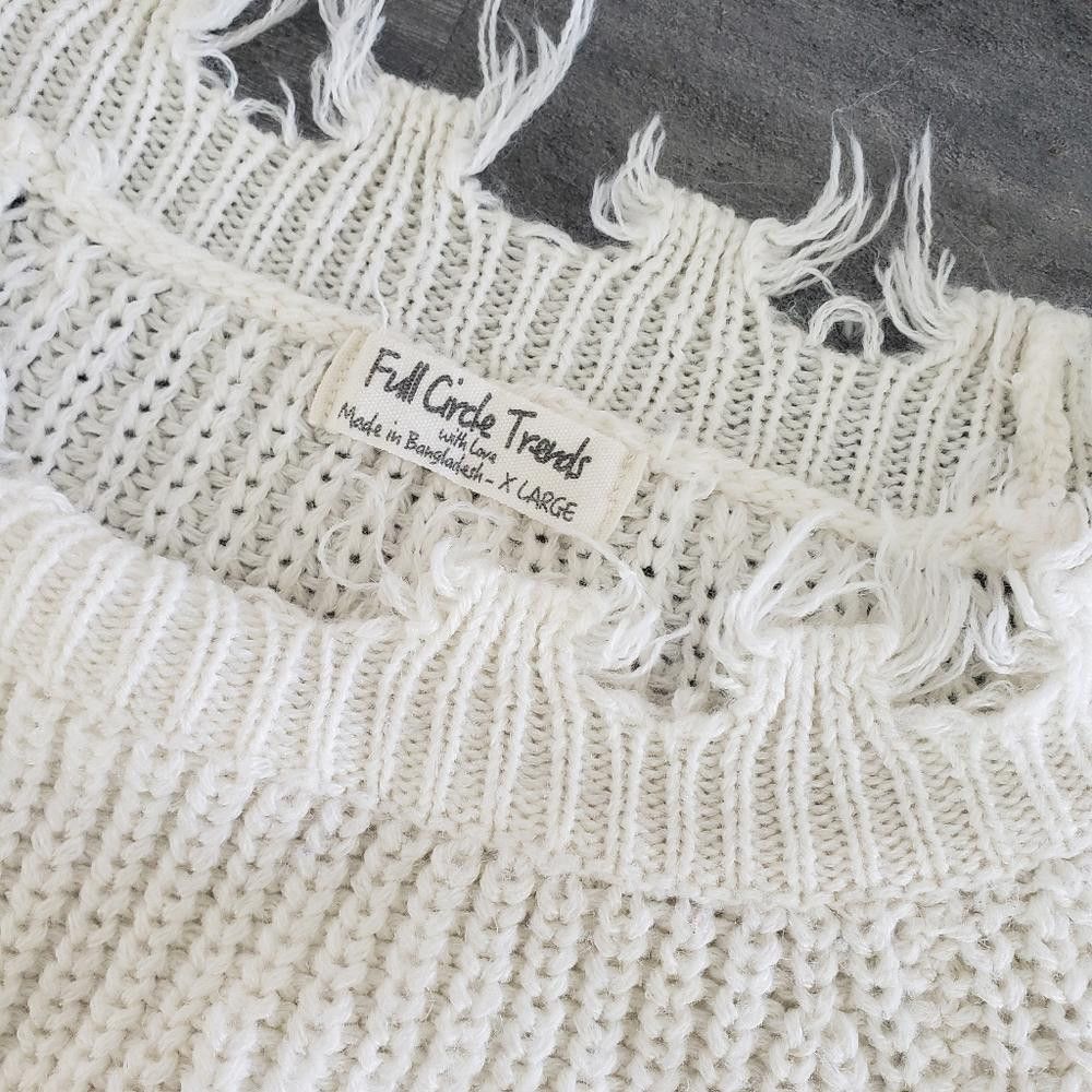 Designer White Distressed Trim FCT Cropped Sweater Size XL / US 12-14 / IT 48-50 - 3 Thumbnail