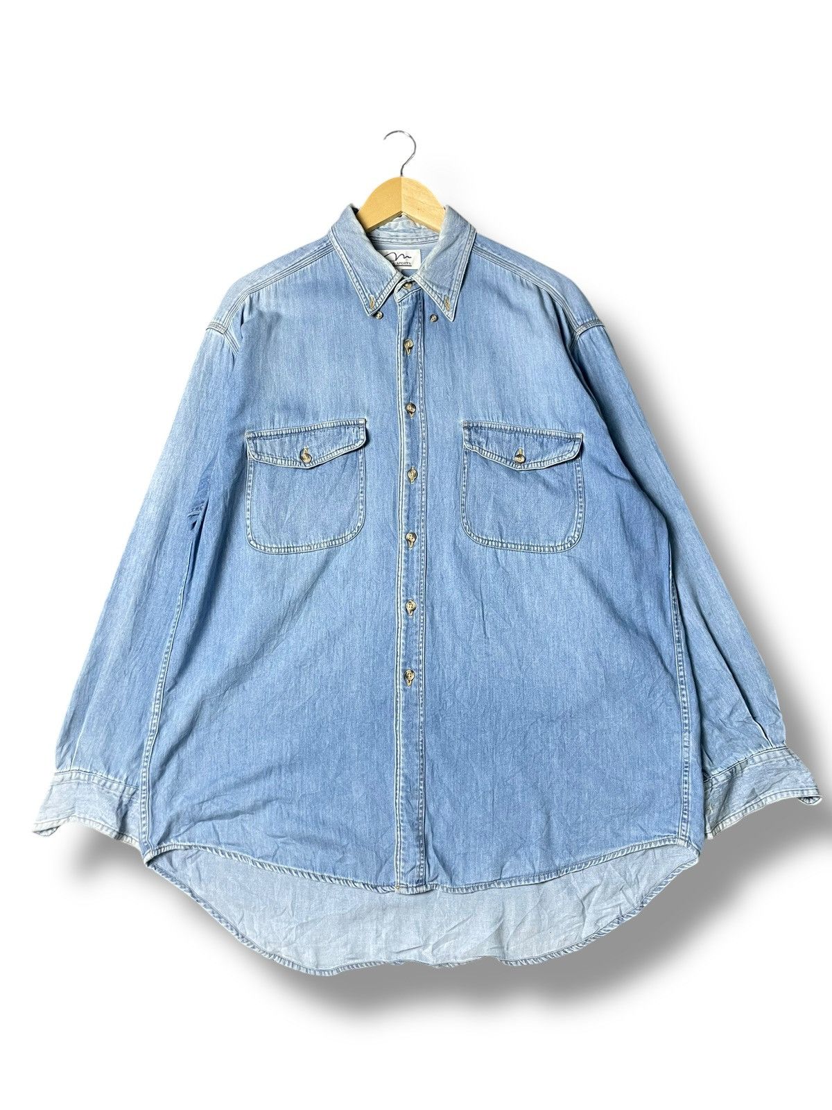 Japanese Brand × Vintage Monsieur Missa Sport Brand Denim Butoon Up Shirt (83) Size US L / EU 52-54 / 3 - 1 Thumbnail