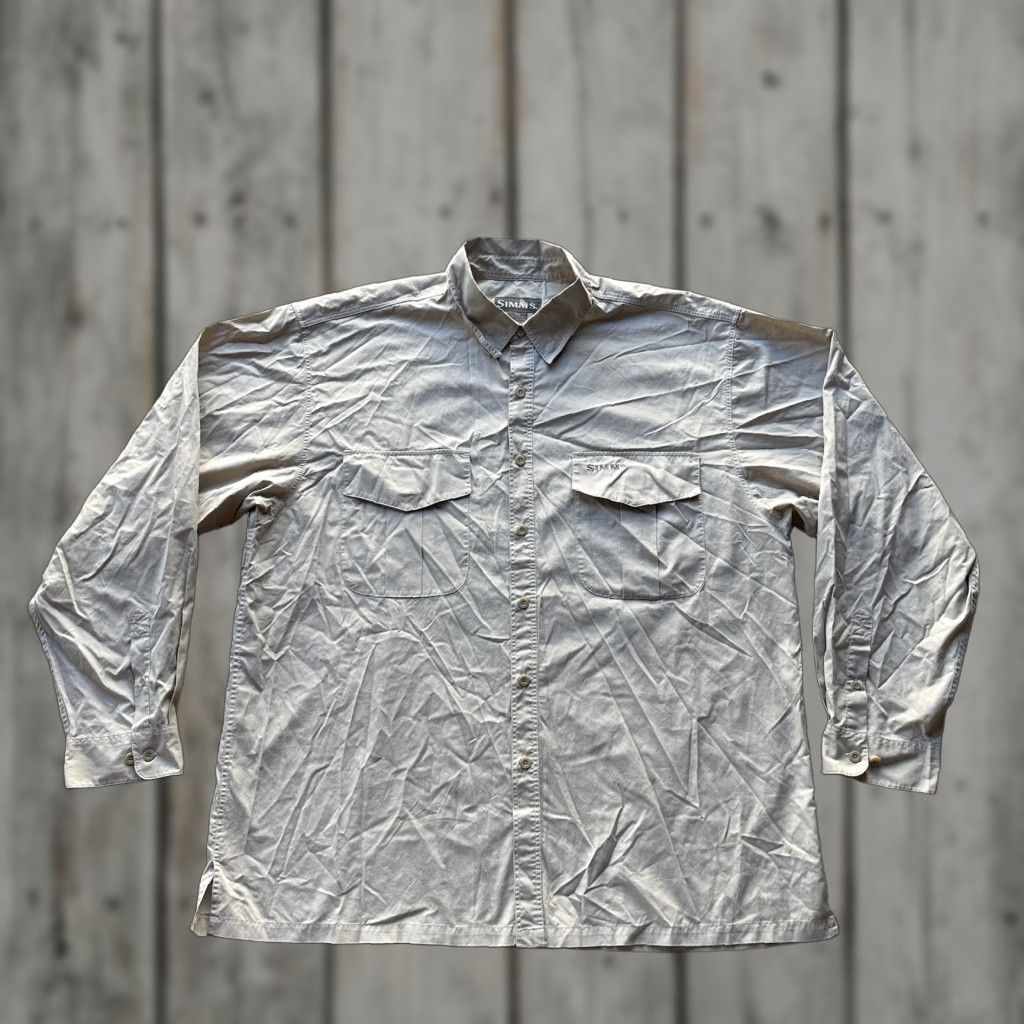 Vintage Simms Button-Up Shirt Mens 2XL Beige Lightweight Breathable All Seasons Pockets Regular Fit Collared Collars Long Sleeve Size US XXL / EU 58 / 5 - 1 Thumbnail