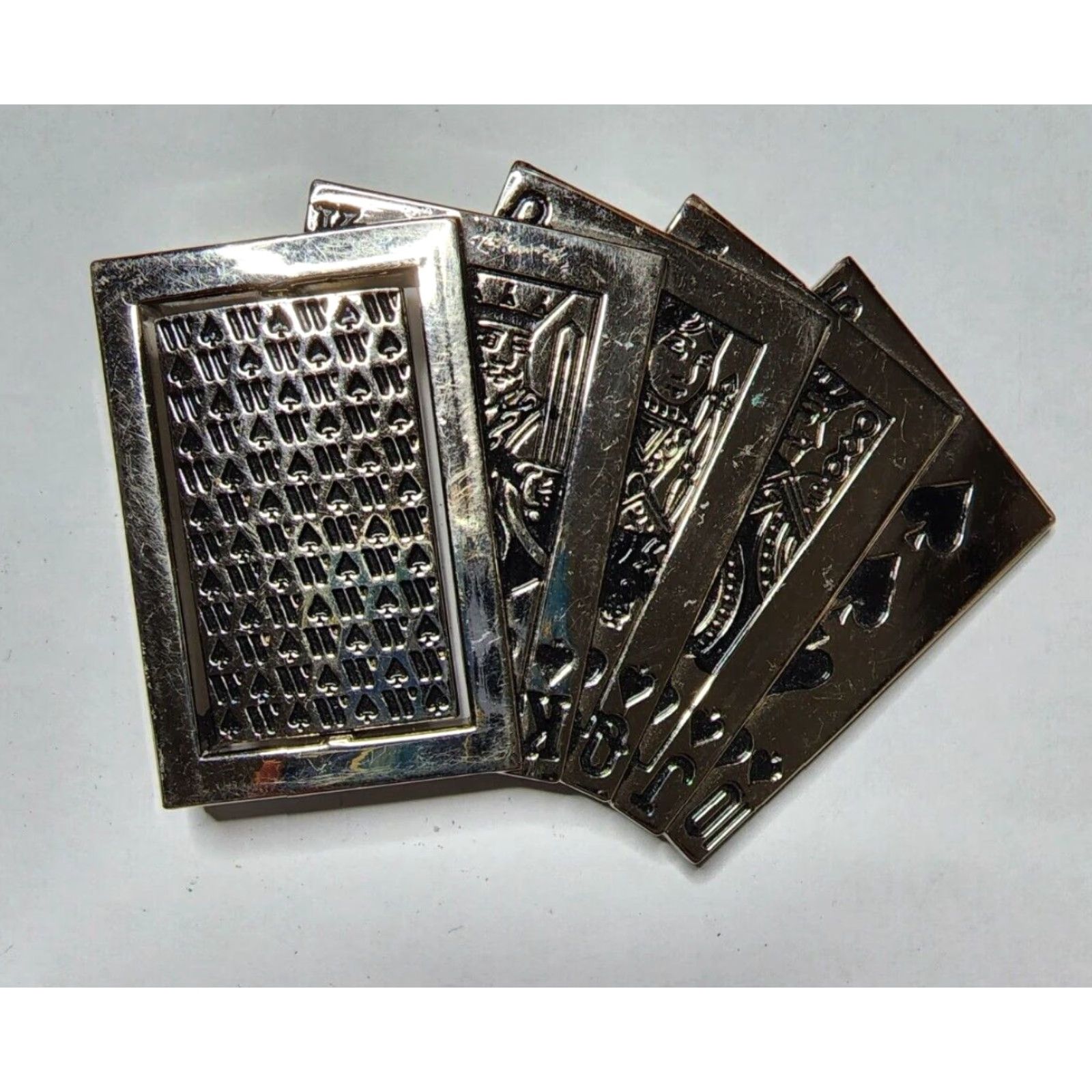 Vintage Vintage Royal Straight Flush Casino Hold'Em Poker Metal Lucky Spin Belt Buckle Men 1.25 in Silver Buckle Gambling Spin Card Pattern Accessories Size ONE SIZE - 2 Thumbnail