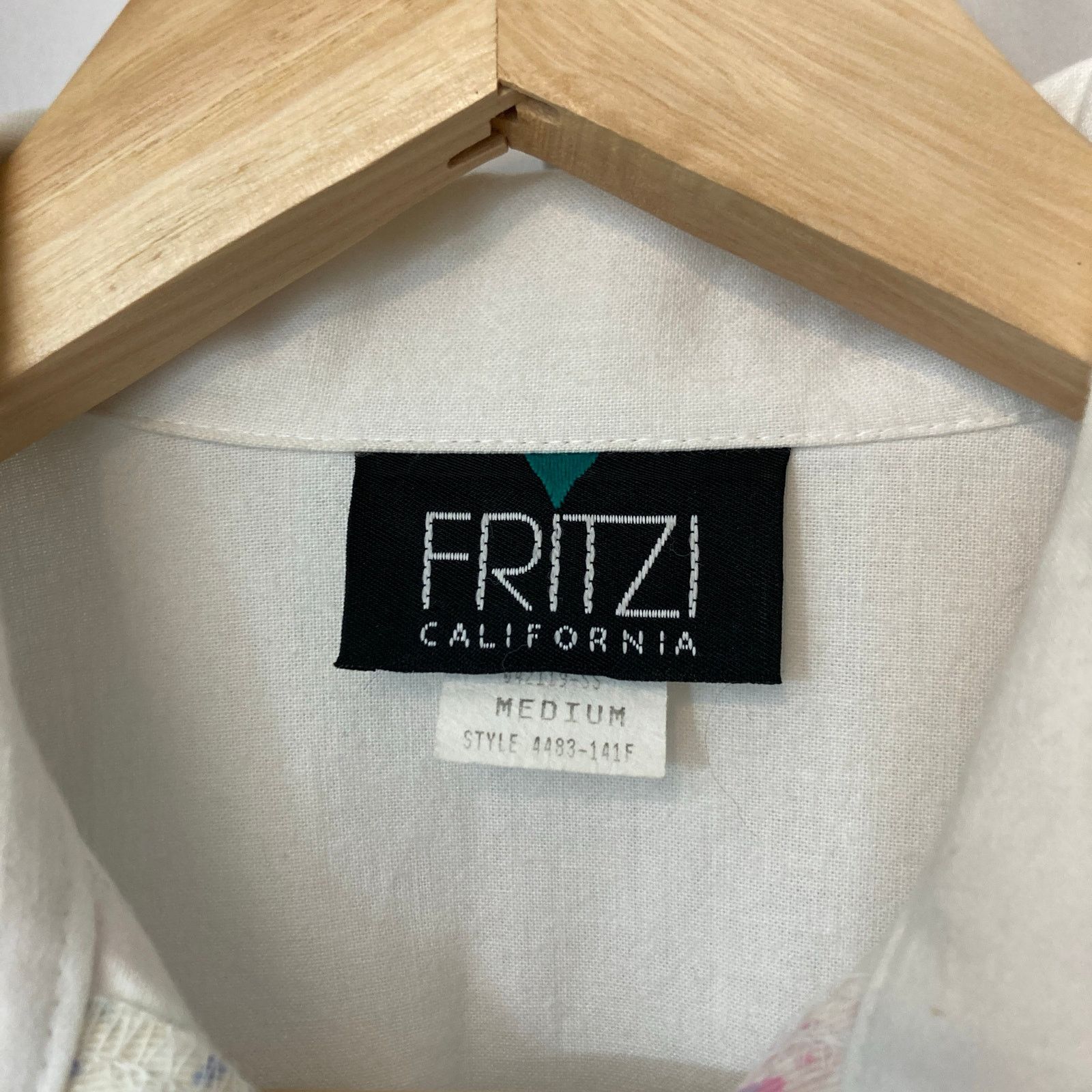 Other Vintage 90’s Fritzi California Retro White Blue Button Shirt Size M / US 6-8 / IT 42-44 - 2 Thumbnail