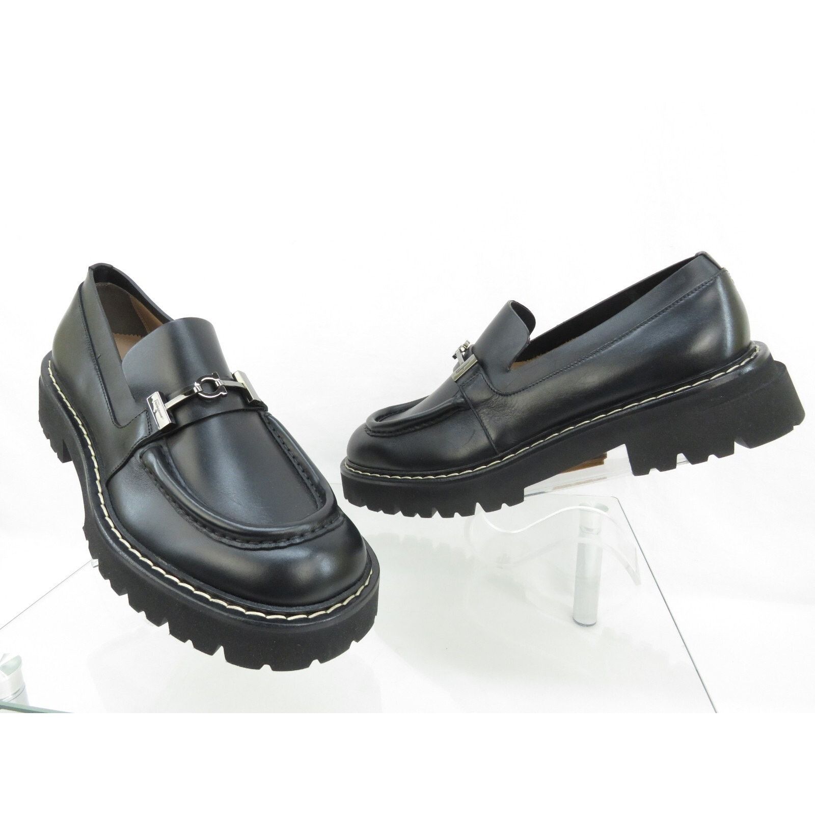 Salvatore Ferragamo FERRAGAMO IGNAZIO BLACK LEATHER GANCINI LUG LOAFERS 11.5 M Size US 11.5 / EU 44-45 - 7 Thumbnail