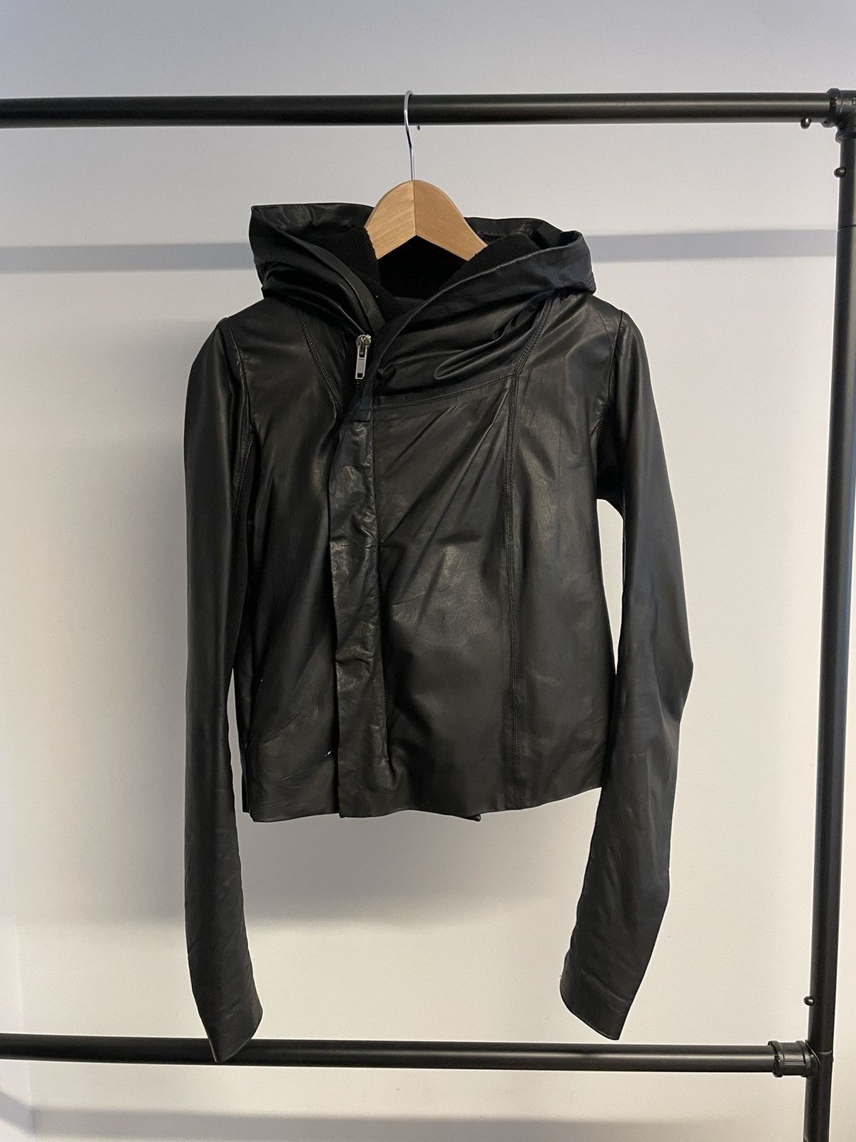image of Rick Owens Leather Biker Jacket in Black, Women's (Size Medium)