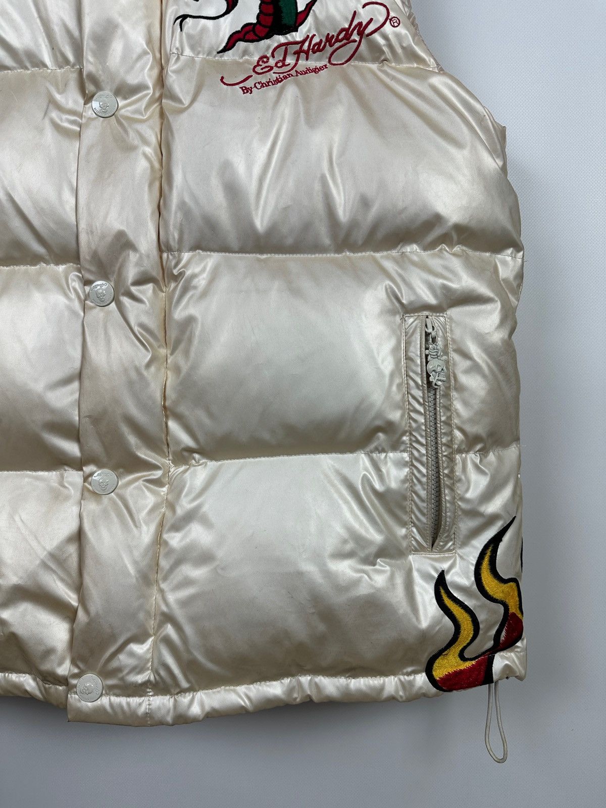 Christian Audigier Vintage Ed Hardy Flaming Skull Down Puffer Vest Size US L / EU 52-54 / 3 - 13 Thumbnail