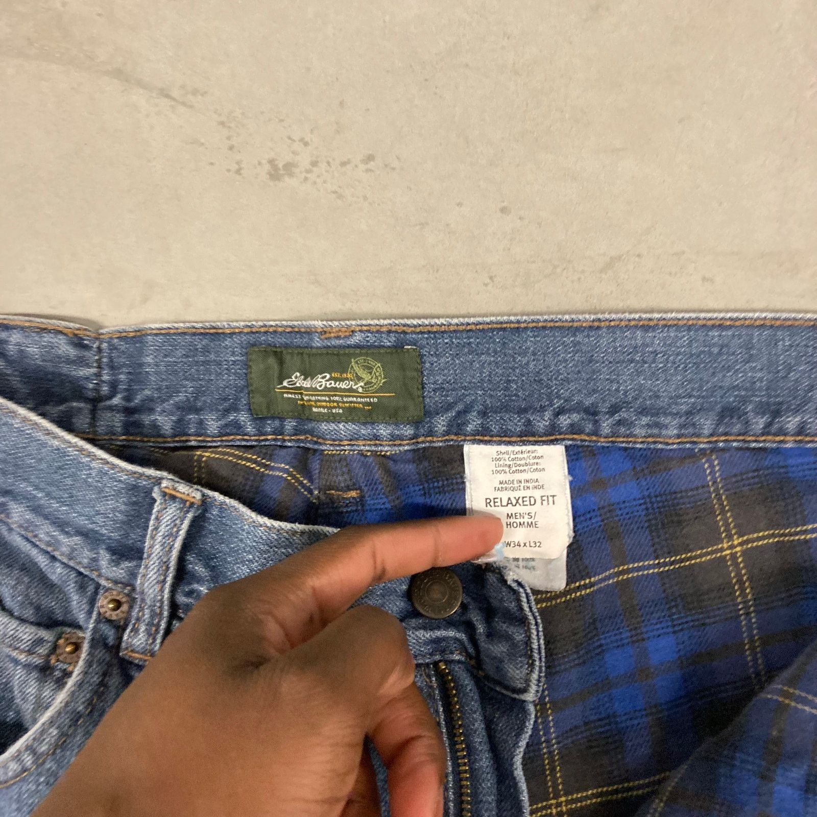 Old Navy × Vintage Baggy Y2K flannel lined Eddie Bauer Jeans 34x32 Size US 34 / EU 50 - 5 Thumbnail