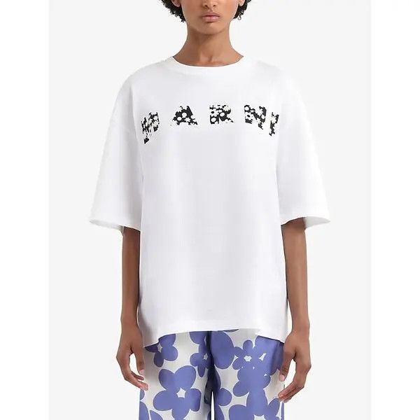 Marni o1w1db10426 Logo-Print Relaxed Cotton T-Shirt in White Size S / US 4 / IT 40 - 2 Thumbnail