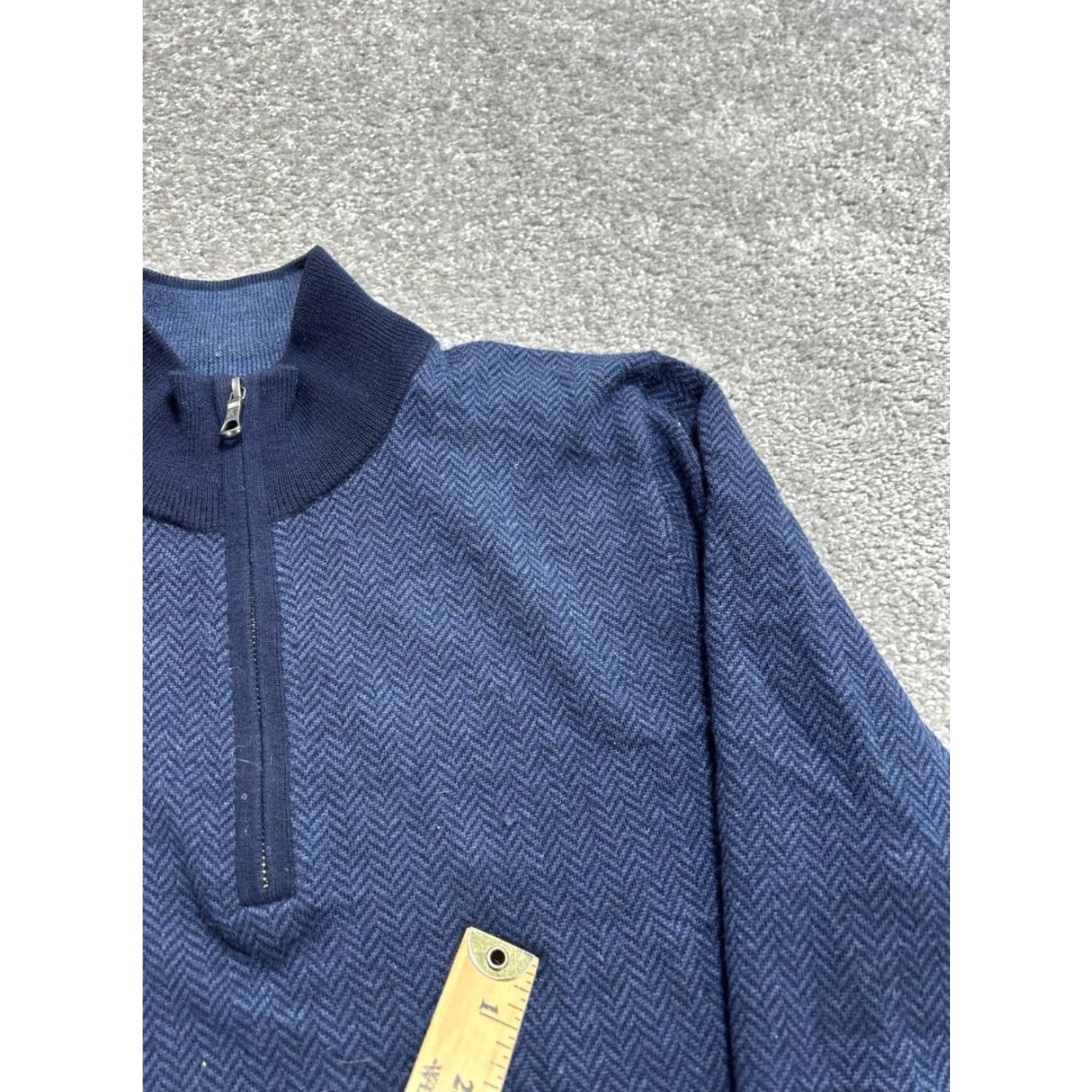 Brooks Brothers Brooks Brothers Sweater Men Medium Blue Herringbone Merino Wool Knit Quarter Zip Size US M / EU 48-50 / 2 - 7 Thumbnail