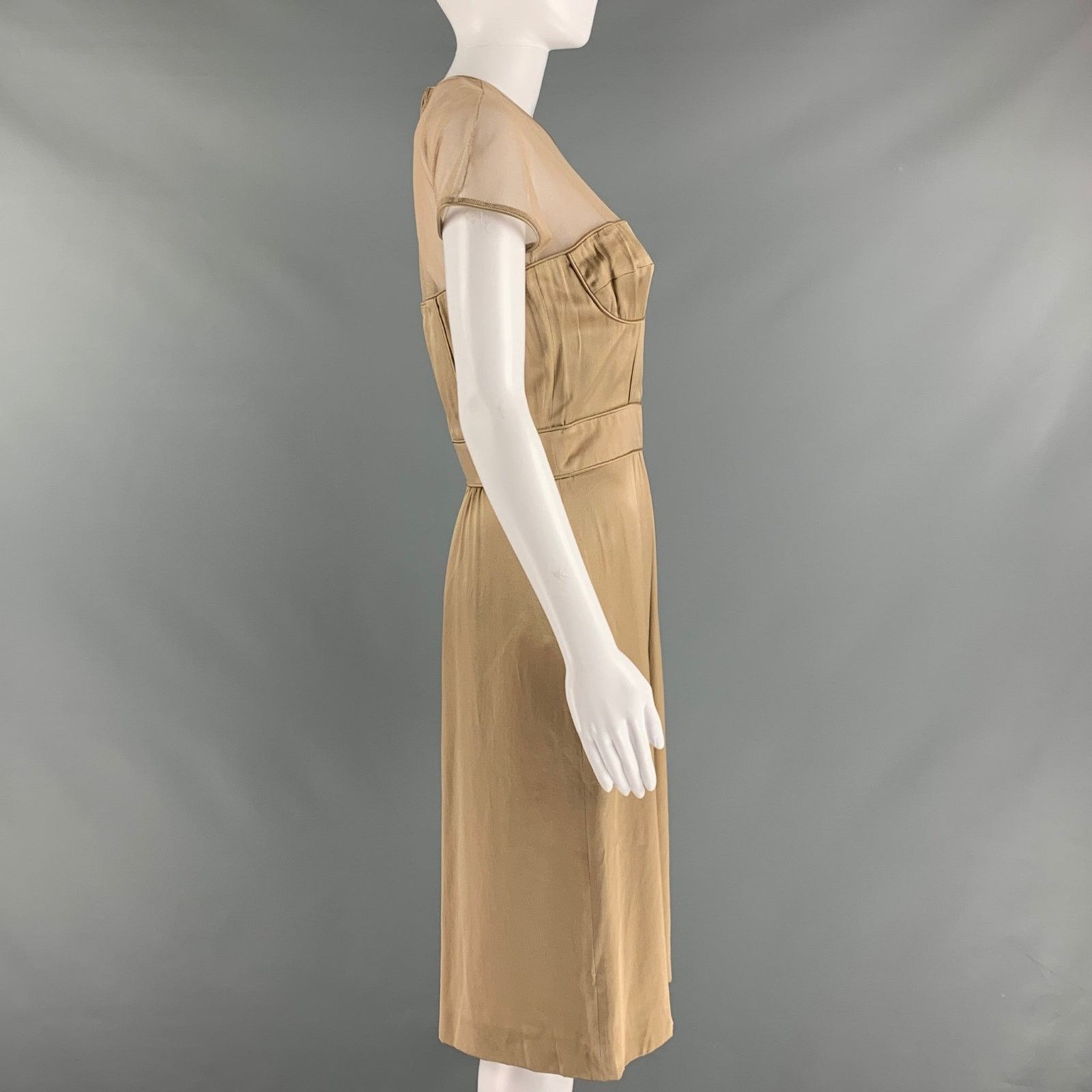 Burberry Prorsum BURBERRY PRORSUM Size 10 Beige Silk Shift Knee-Length Dress Size M / US 6-8 / IT 42-44 - 3 Thumbnail