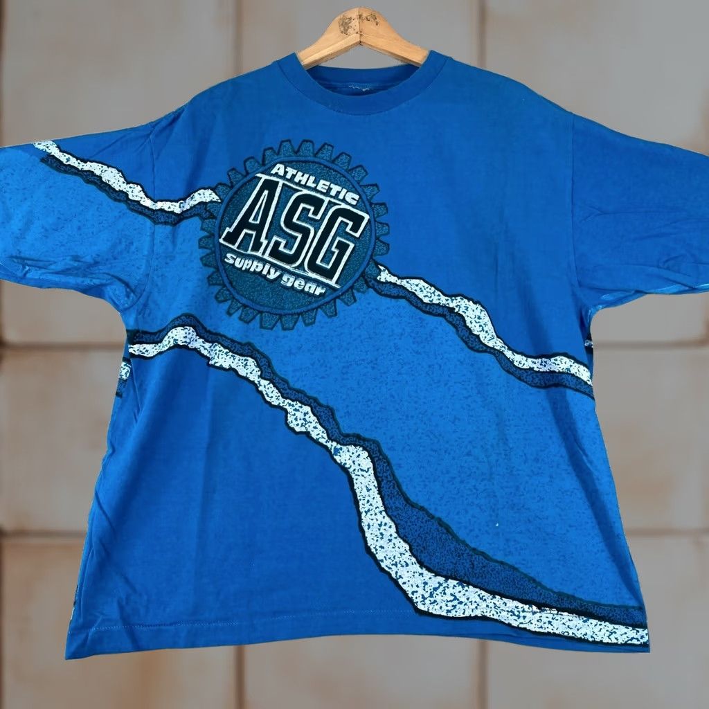 Vintage VINTAGE Mens Large Blue Graphic Skater T Shirt 90s Athletic Supply Gear Size US L / EU 52-54 / 3 - 1 Thumbnail