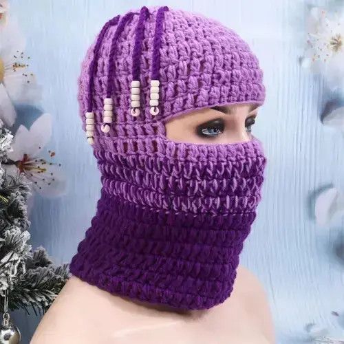 VIBE Knit Balaclavas Purple Tass Beanies Hat Size ONE SIZE - 2 Thumbnail