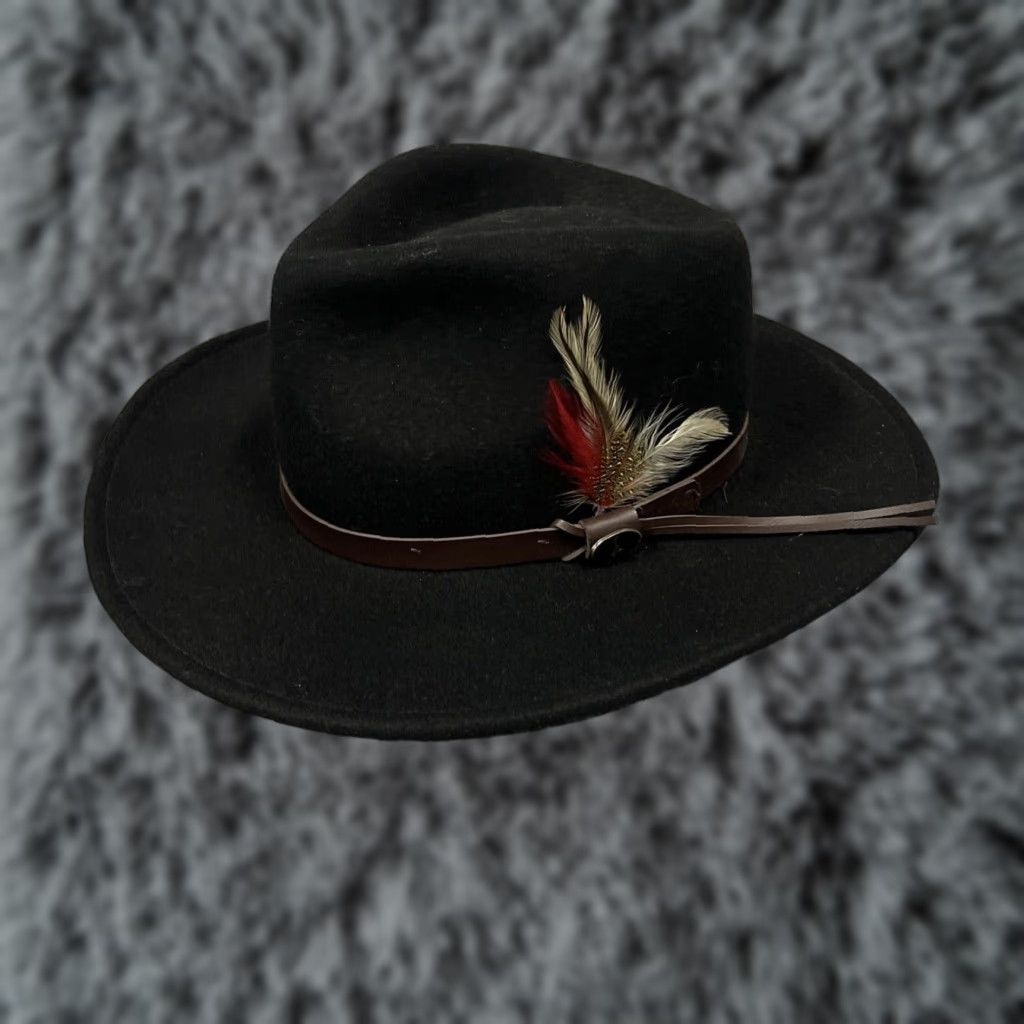 Cody James Black Western Cowboy Hat Men’s Size Small 100% Wool Feathers
