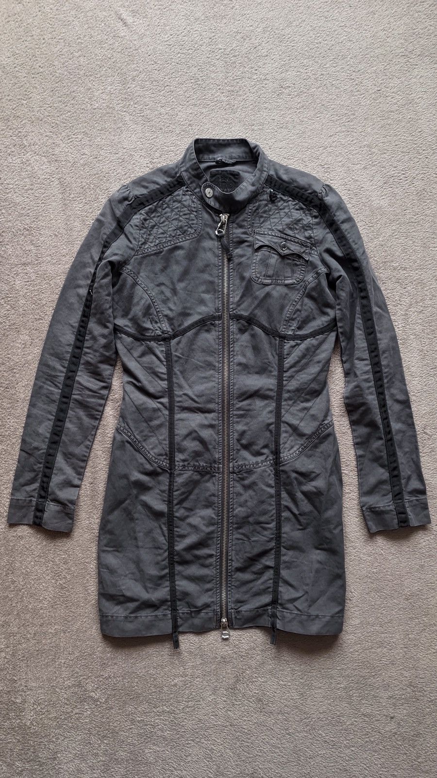 Y2K Diesel vintage Avant Garde Military Gray Zip Dress Coat