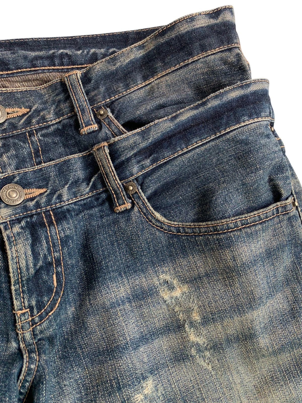 Japanese Brand PPFM Double Waist Distressed Washed Denim Size US 34 / EU 50 - 7 Thumbnail