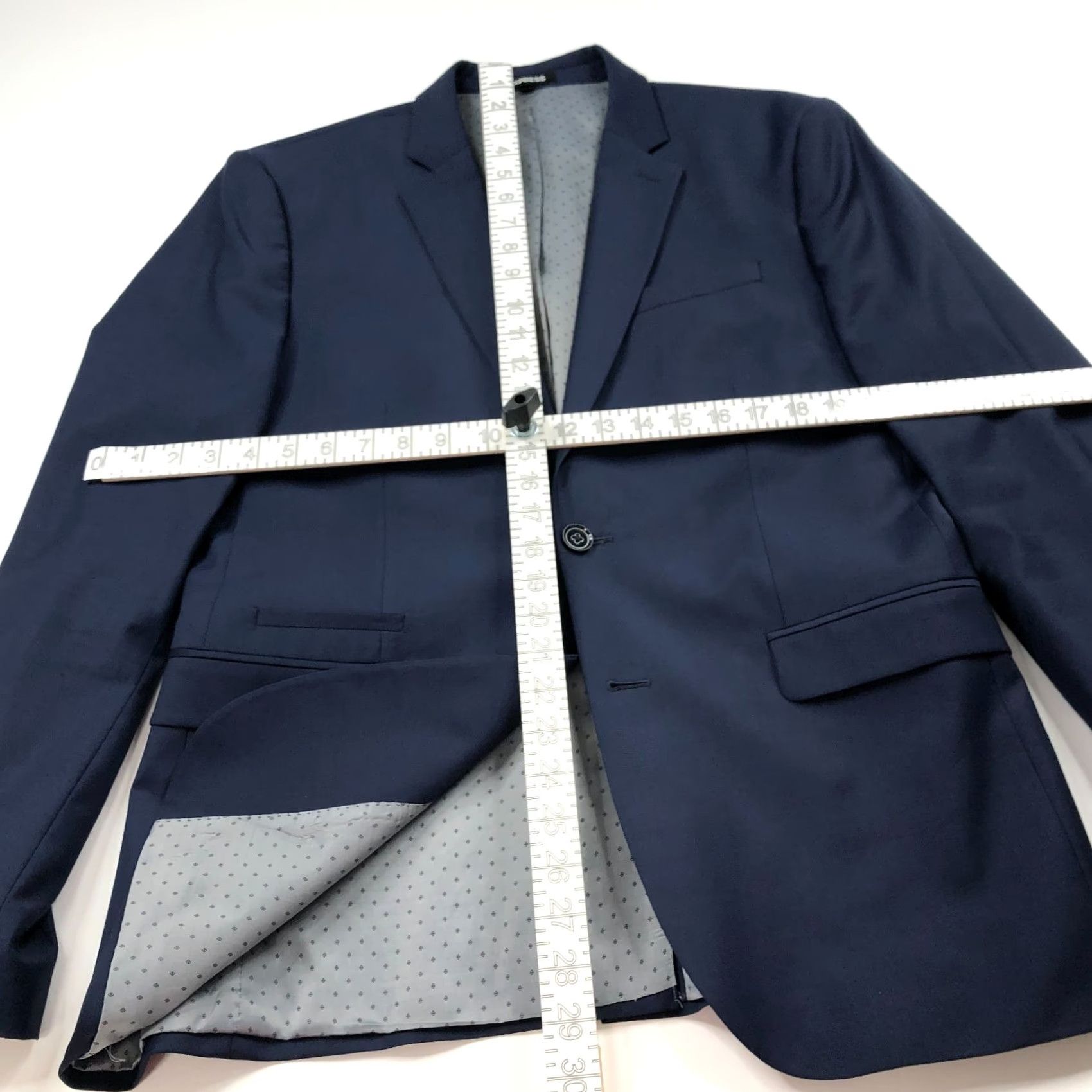Express Express Slim Fit Wool Blend Two Button Blazer Jacket Blue Mens 40 Regular Notch Lapel 4-Button Front Single-Breasted Vintage N/A Size 40R - 7 Thumbnail