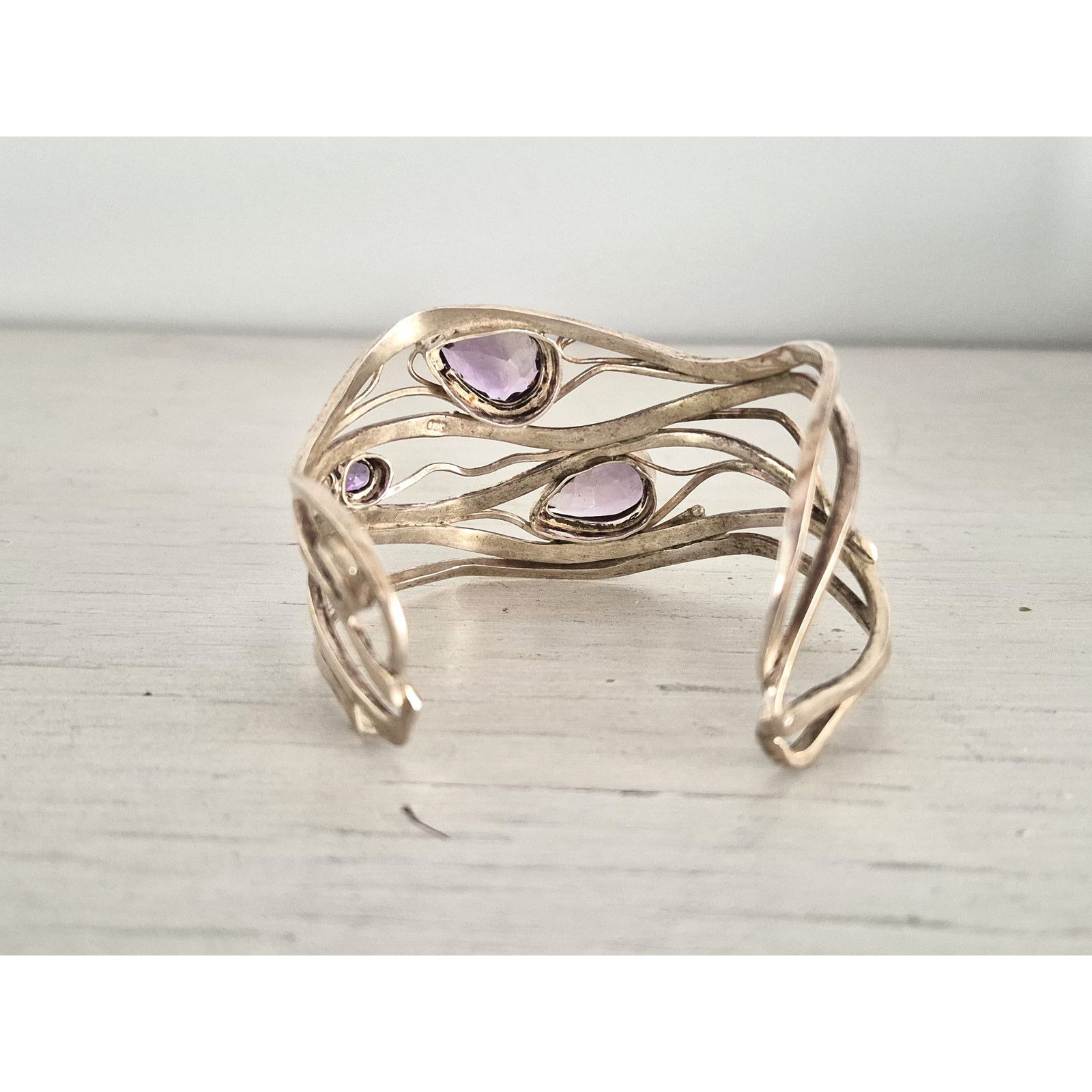 Other Sterling Silver Amethyst Multi-Strand Wave Cuff Bracelet Size ONE SIZE - 4 Thumbnail
