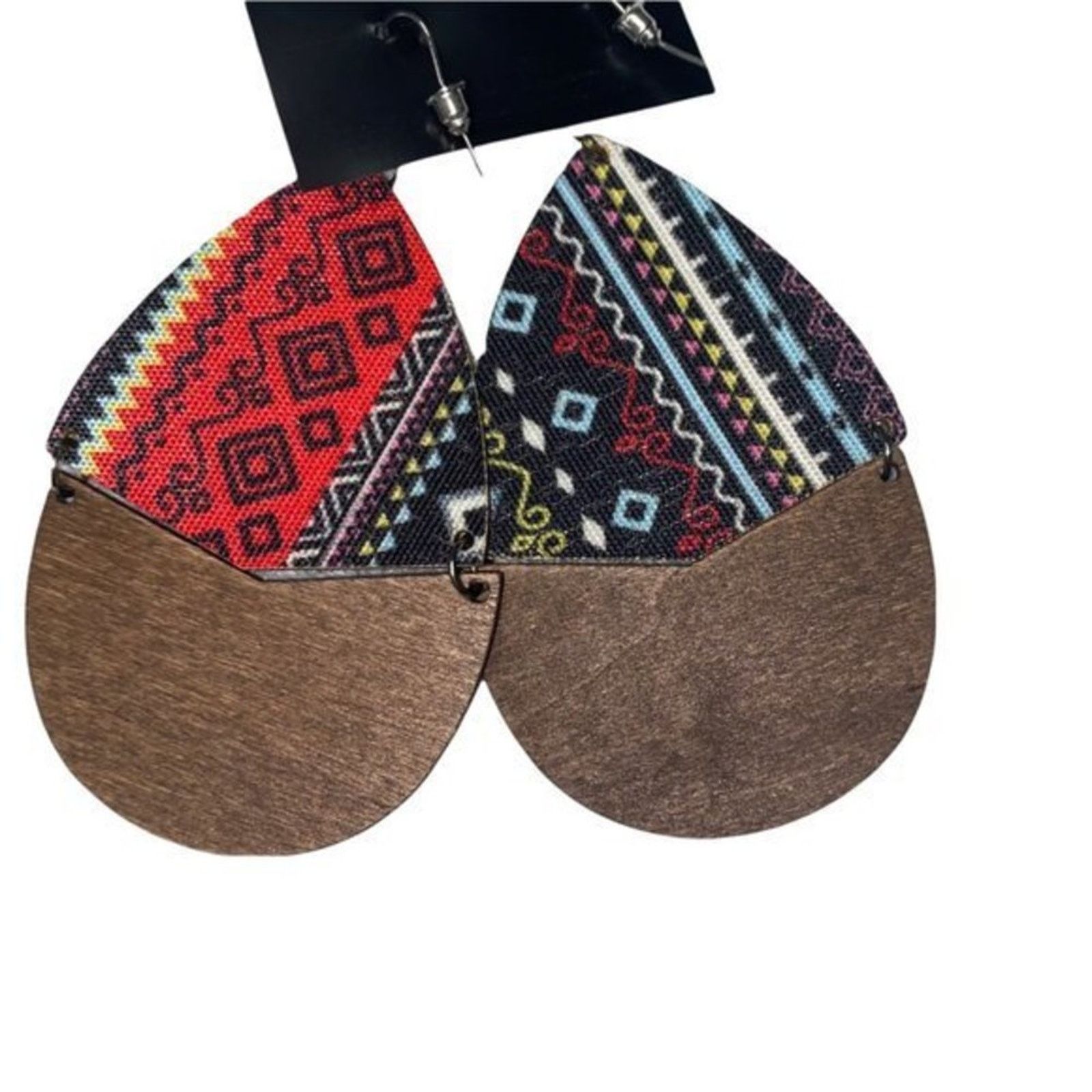 Other NWT Wooden Fabric Covered Boho Aztec Dangle Earrings Black Size ONE SIZE - 5 Thumbnail