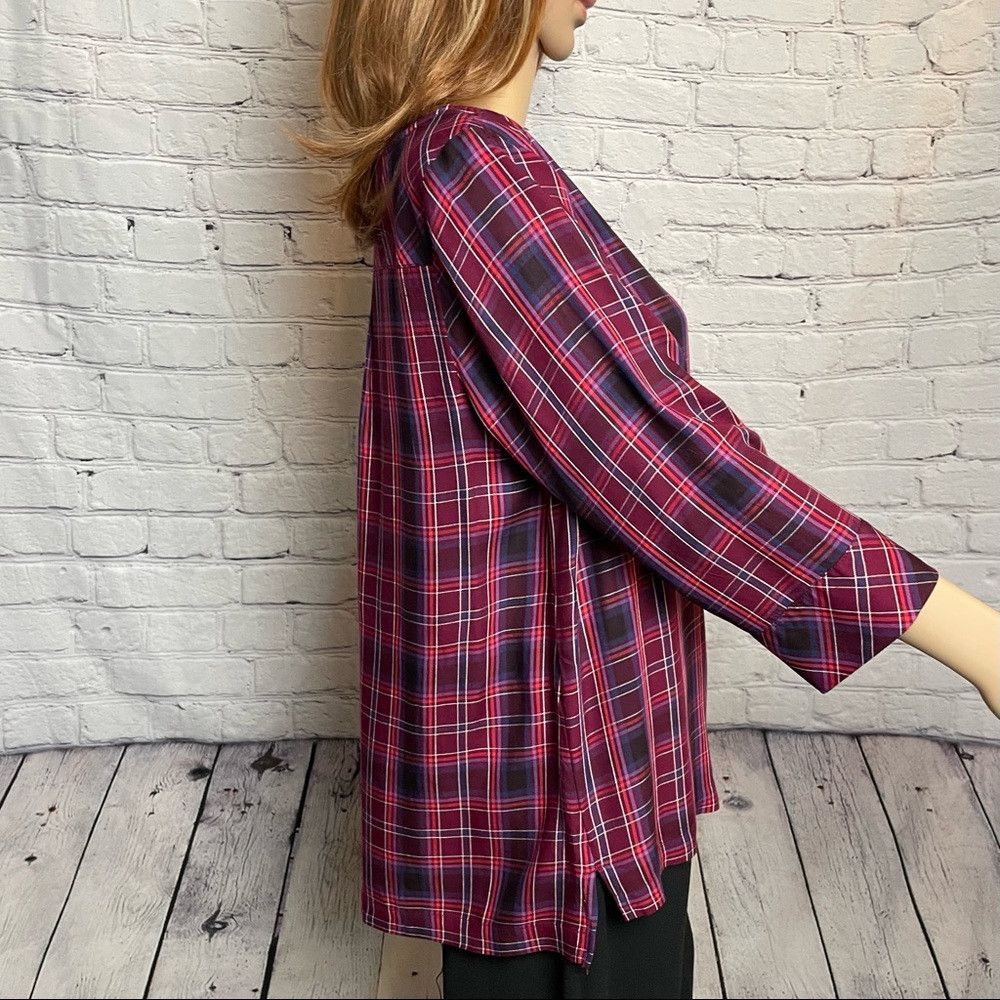 J. Jill J. Jill Red Plaid Tartan Boat Neck Blouse Size M Petite Size M / US 6-8 / IT 42-44 - 4 Thumbnail
