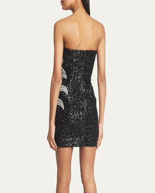 Balmain o1s1wg110725 Sequin Bustier Stripe Mini Dress in Black Size XL / US 12-14 / IT 48-50 - 5 Thumbnail