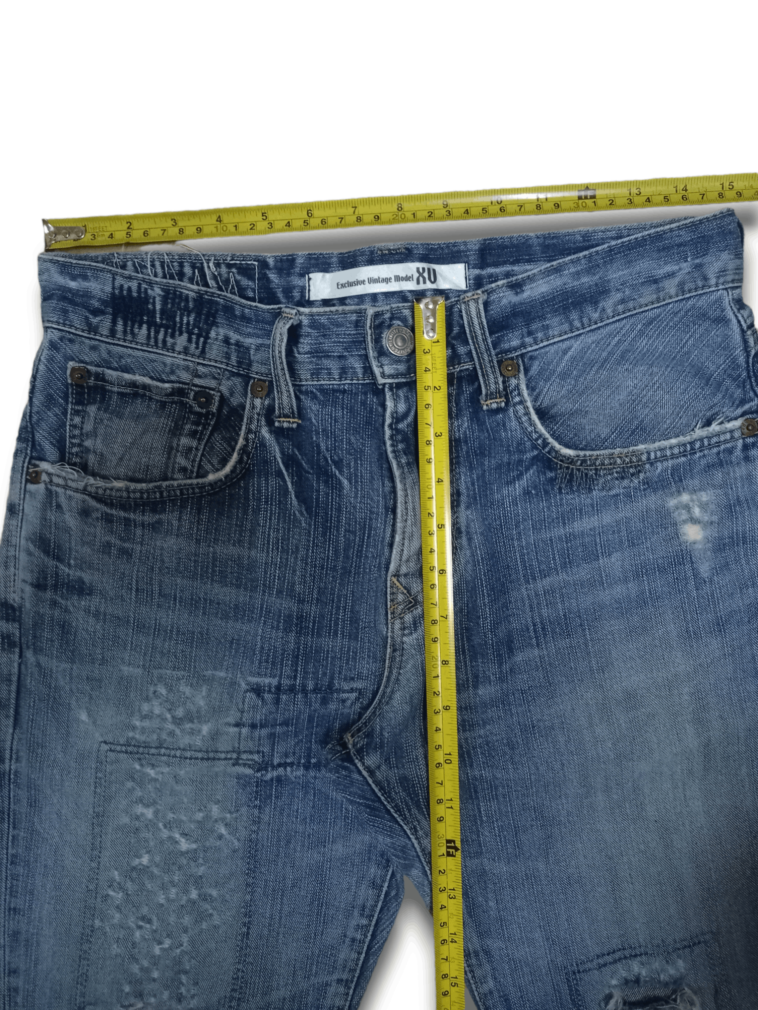 Edwin × Japanese Brand Exclusive Vintage Edwin XV Blue Wash Distressed Flare Jeans Size US 30 / EU 46 - 10 Thumbnail