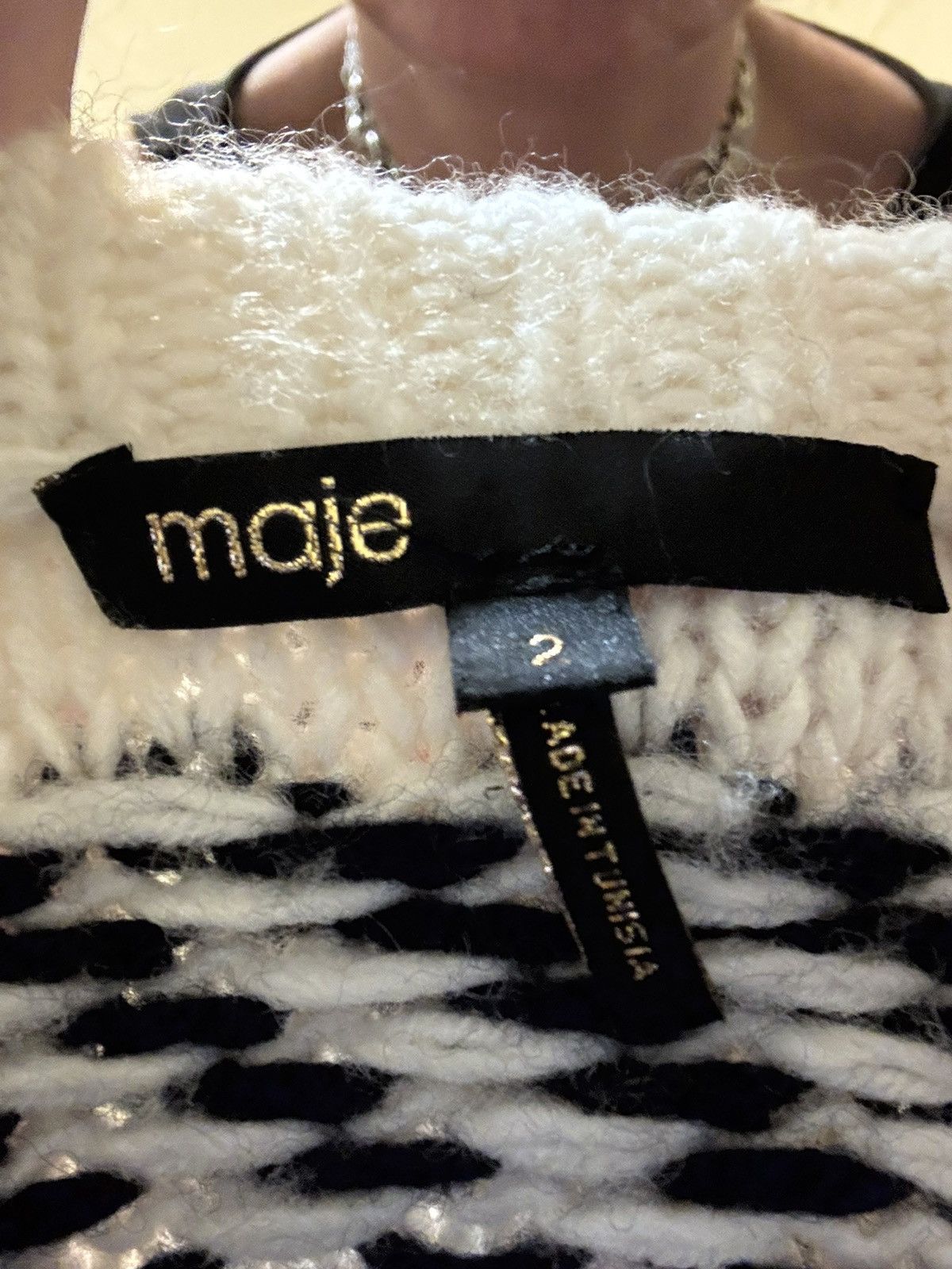 Maje Maje Black/White Wool Blend Fair Isle H18MOCKOON ECRU Size M / US 6-8 / IT 42-44 - 7 Thumbnail